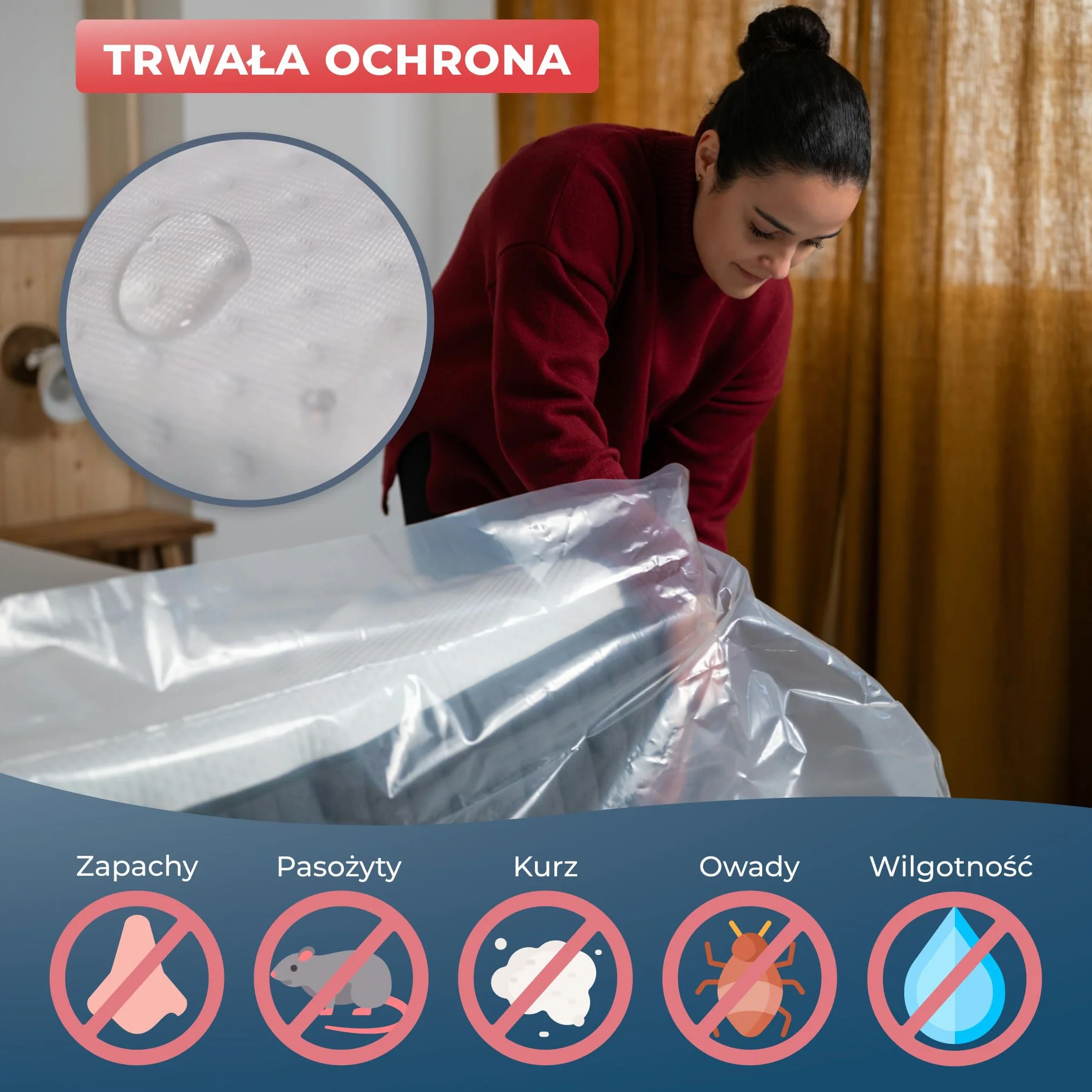 WRAPPYBAG Plastikowy Pokrowiec Ochronny na Materac 90 x 200 cm Torba do Przechowywania z Zakładką