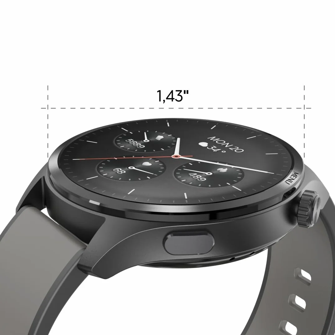 Hama Smartwatch 9000 (pamięć muzyki, kolorowy wyświetlacz AMOLED 1,43" szkło panda, GPS, funkcja telefonu, wodoszczelny, WhatsApp, asystent głosowy, monitor snu, 110 trybów sportowych, krokomierz)