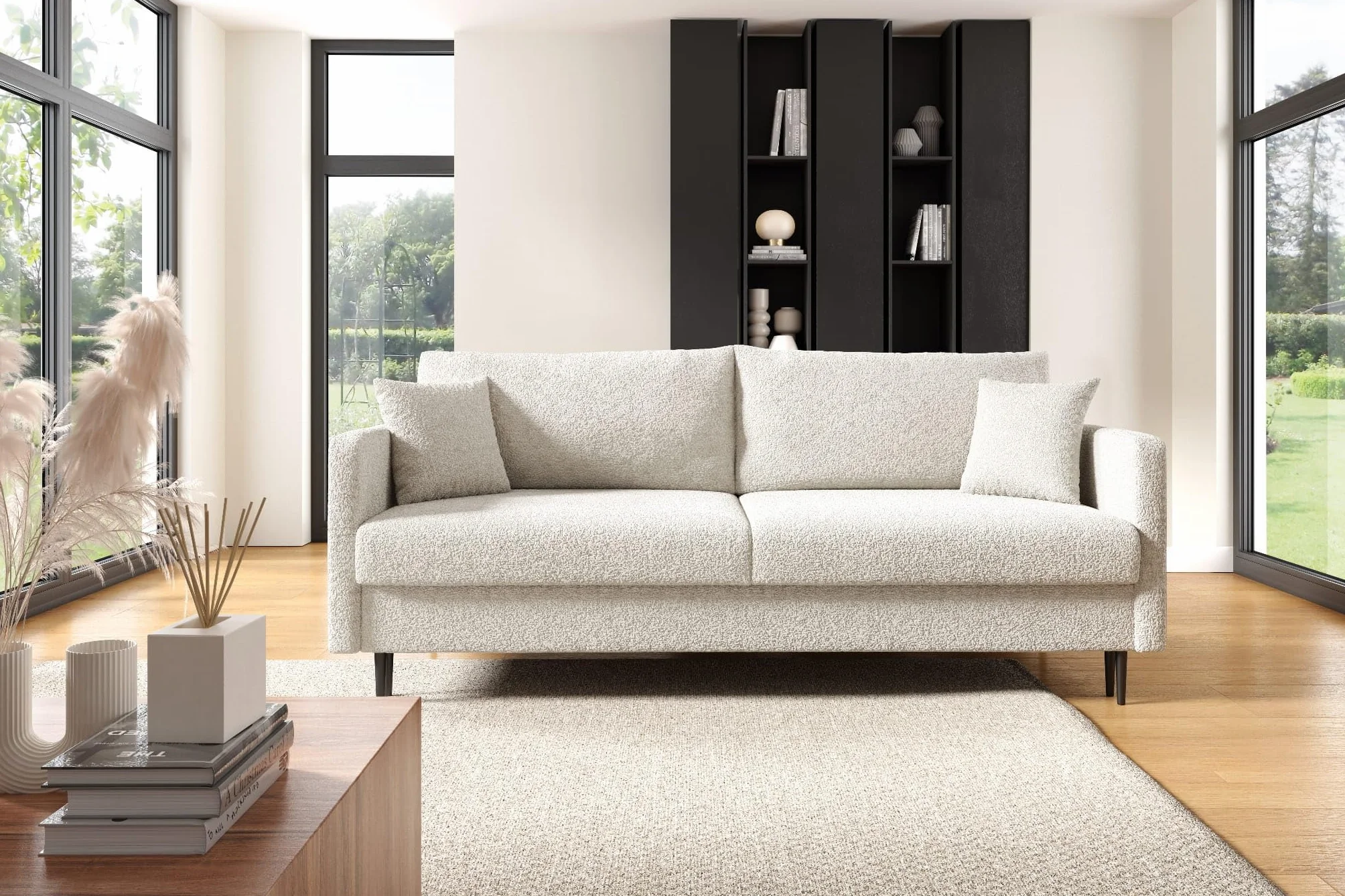 LIKMA Rozkładana Kanapa Mara Kremowa 209x93x92 cm z Funkcją Spania, Pojemnikiem na Pościel, Sofa w Tkaninie Lambi