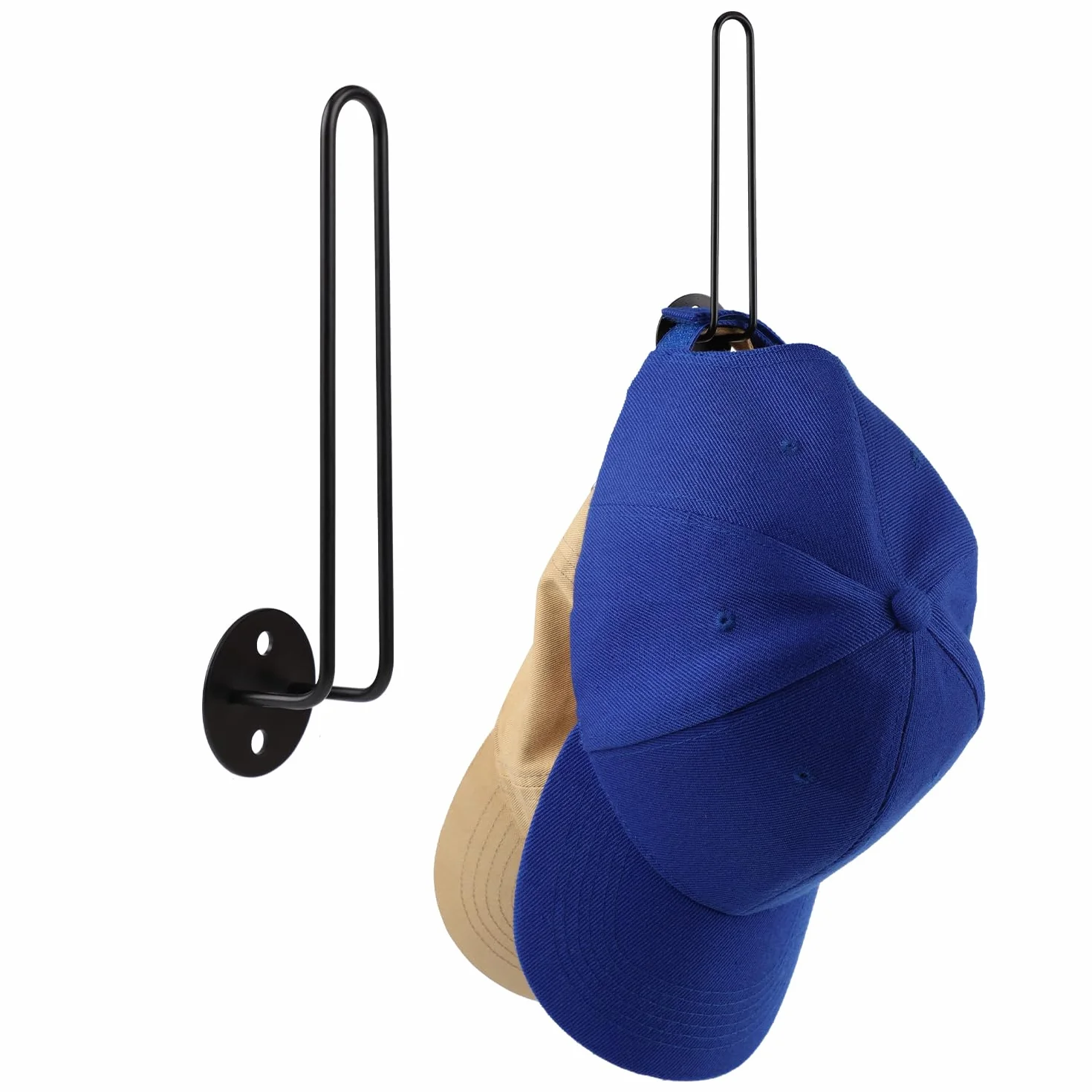 2 Szt. Stojaki na Czapki Baseballowe, Metal Uchwyt na Kapelusze Organizer na Kapelusze Wieszak na Kapelusze Wyswietlacz Wiercone w Scianie do Drzwi Sypialnia Garderoba (Czarny)