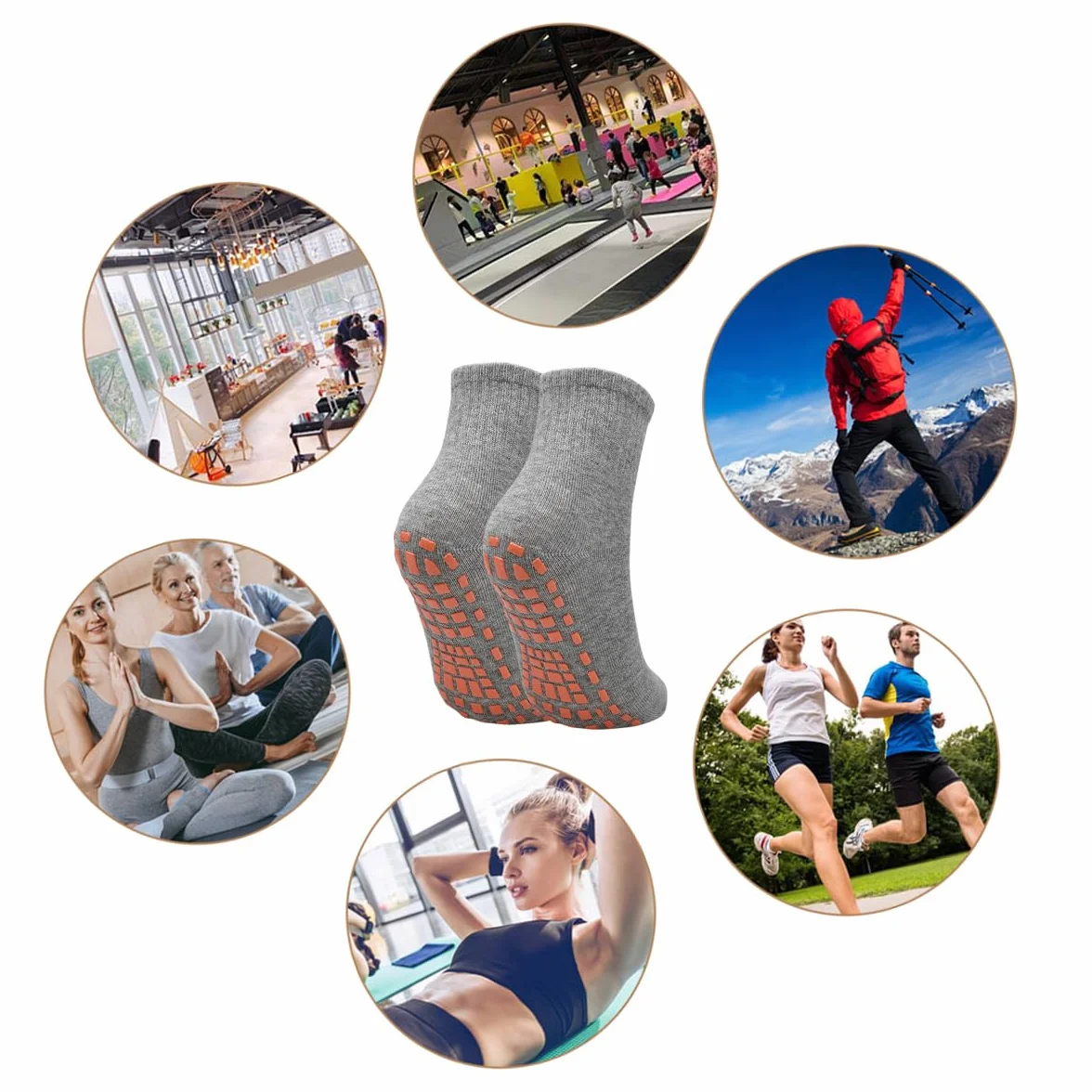 2 pary damskich męskich skarpet antypoślizgowych ABS sportowe skarpety do jogi, pilatesu, barre, trampoliny, fitnessu, sztuk walki, szpitala, skarpety do chodzenia po domu, z uchwytami