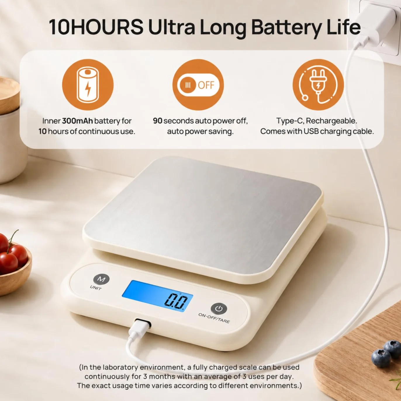Cyfrowa waga spożywcza 5 kg 0,1 g waga kuchenna z wbudowaną baterią litową 300 mAh ładowanie typu C biała