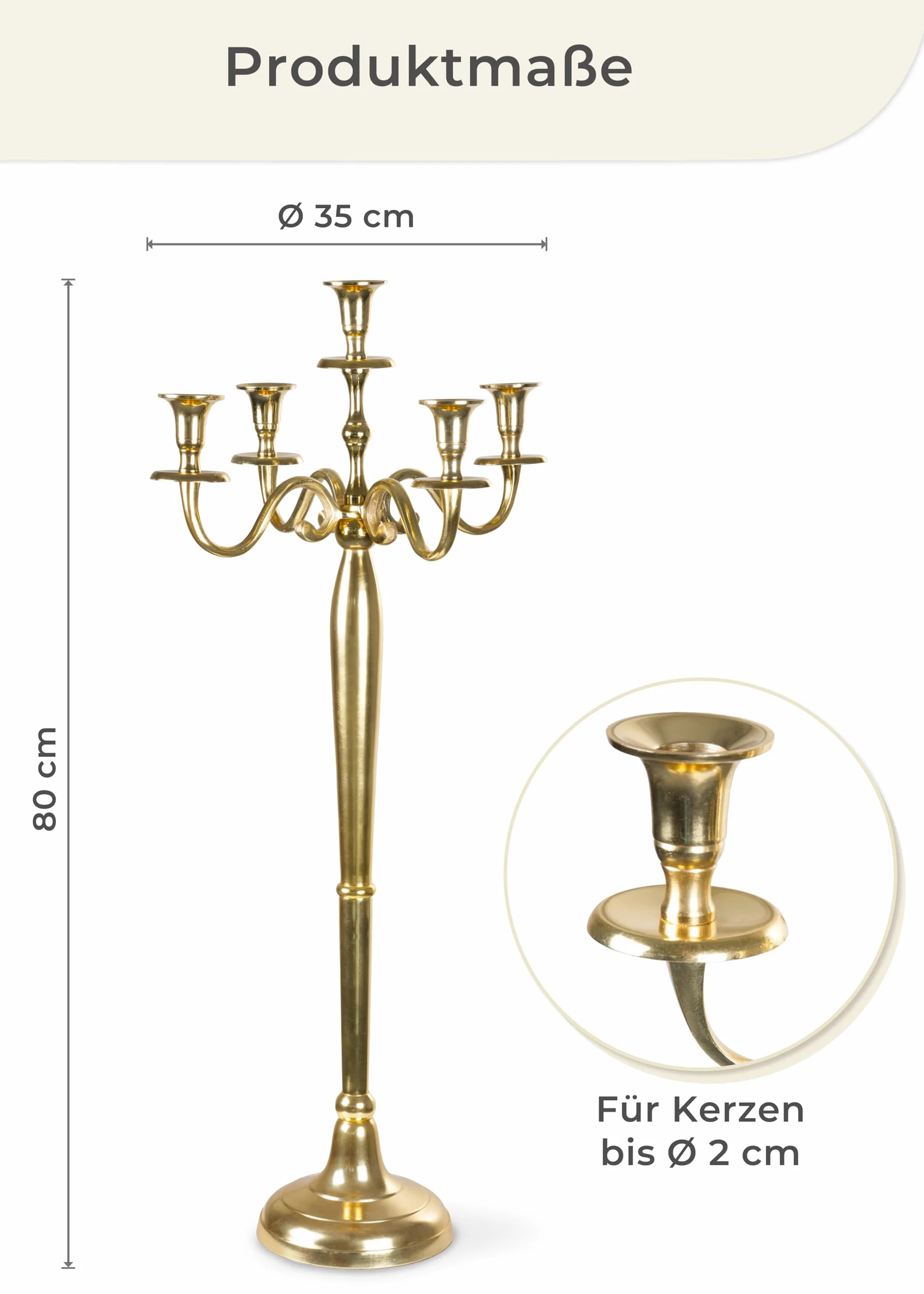 Gräfenstayn świecznik aluminiowy 80 cm złoty 5-ramienny