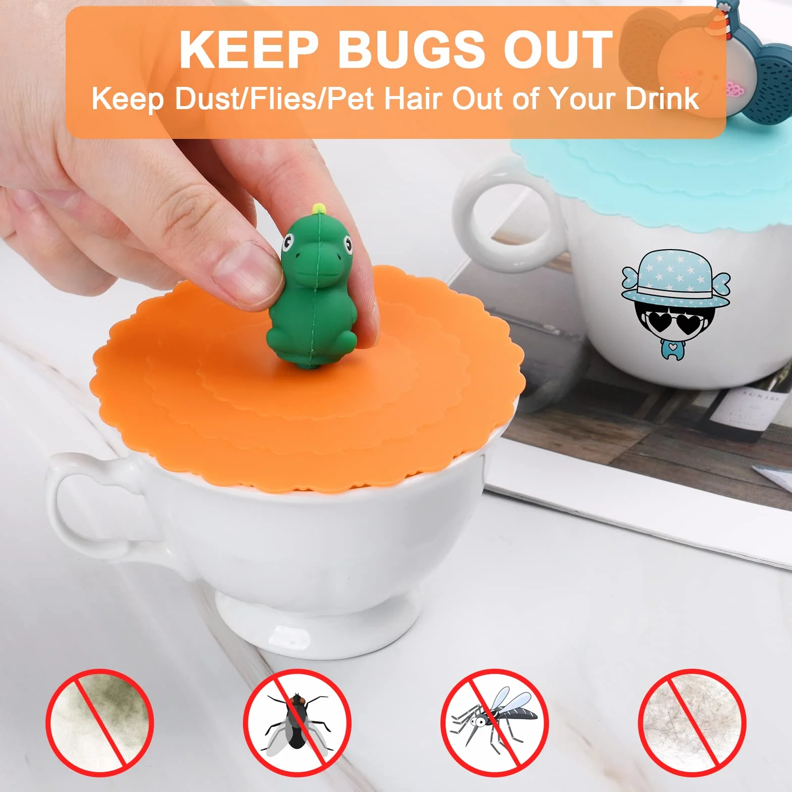 OSDUE Silicone Glass Cover, 8-częściowa silikonowa pokrywa kubka wielokrotnego użytku, antypurzylowa silikonowa szklana pokrywa kubka silikonowa, do kawy kubek piwa Szkło wina Home