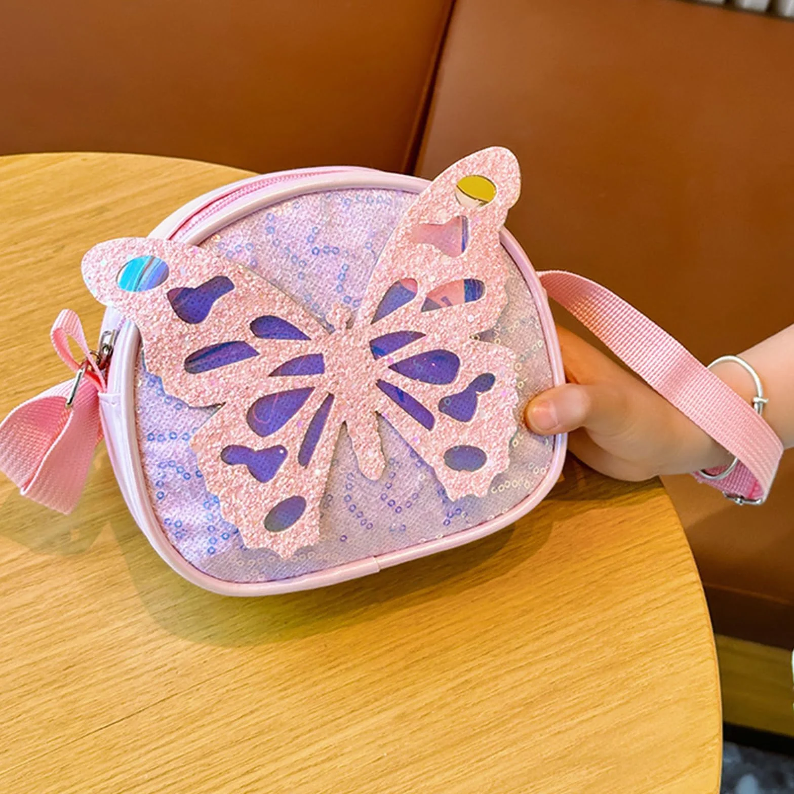 Torba Dziewczęca Motyl Torba Na Ramię Dziewczynka Cekiny Torby Dla Dziewczynek Śliczne Torby Na Ramię Z Regulowanym Paskiem Mała Torba Na Ramię Portmonetka Dla Dzieci 5-12 lat, 16,5 x 4 x 14,5