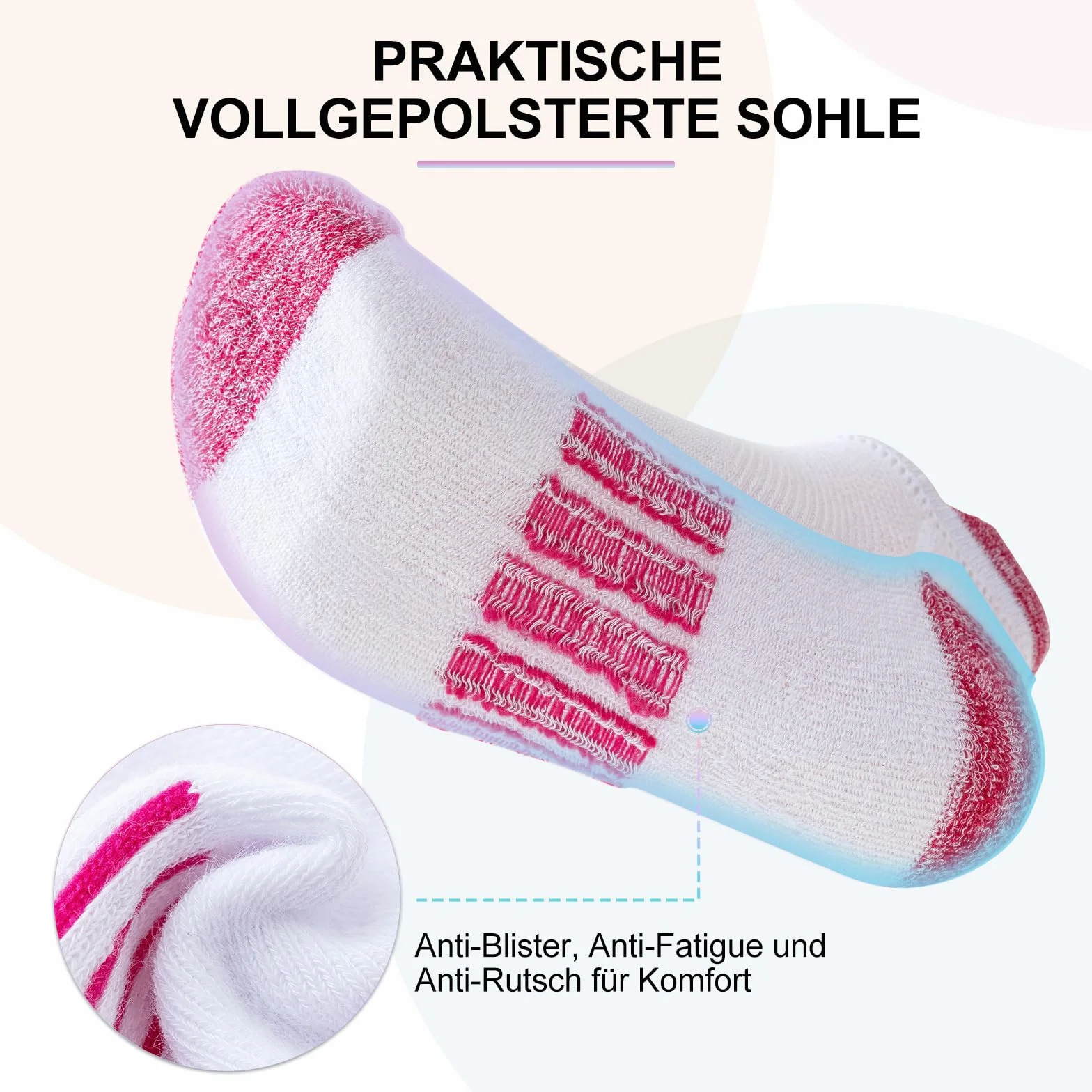 Niofind Skarpety sportowe, damskie, bawełniane, oddychające, krótkie, zapobiegające powstawaniu pęcherzy, wyściełane, do biegania, 6 par, 35–38/39–42