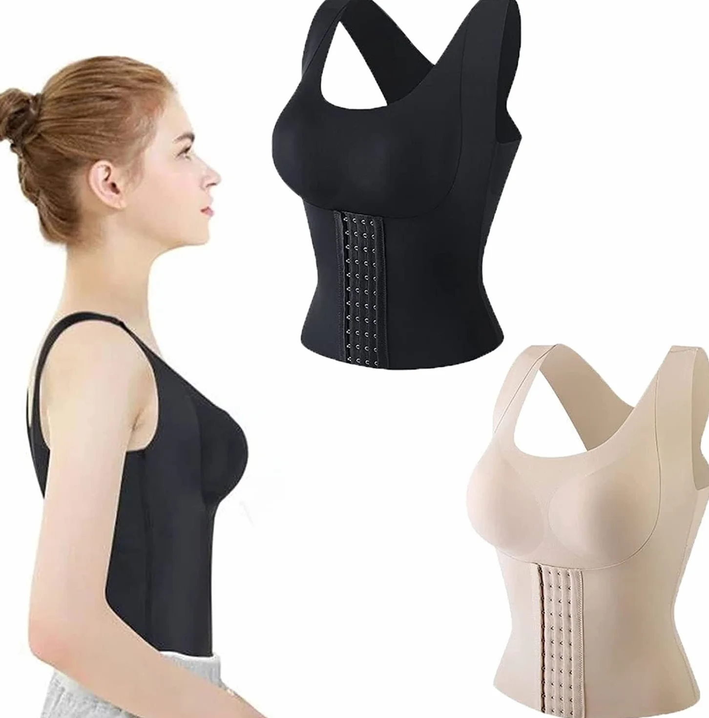 3-w-1 paska zapinana na guziki stanik stanik Trener TALIST CORSET dla kobiet kamizelka bez stalowej kamizelki ring(Beige+black,L)