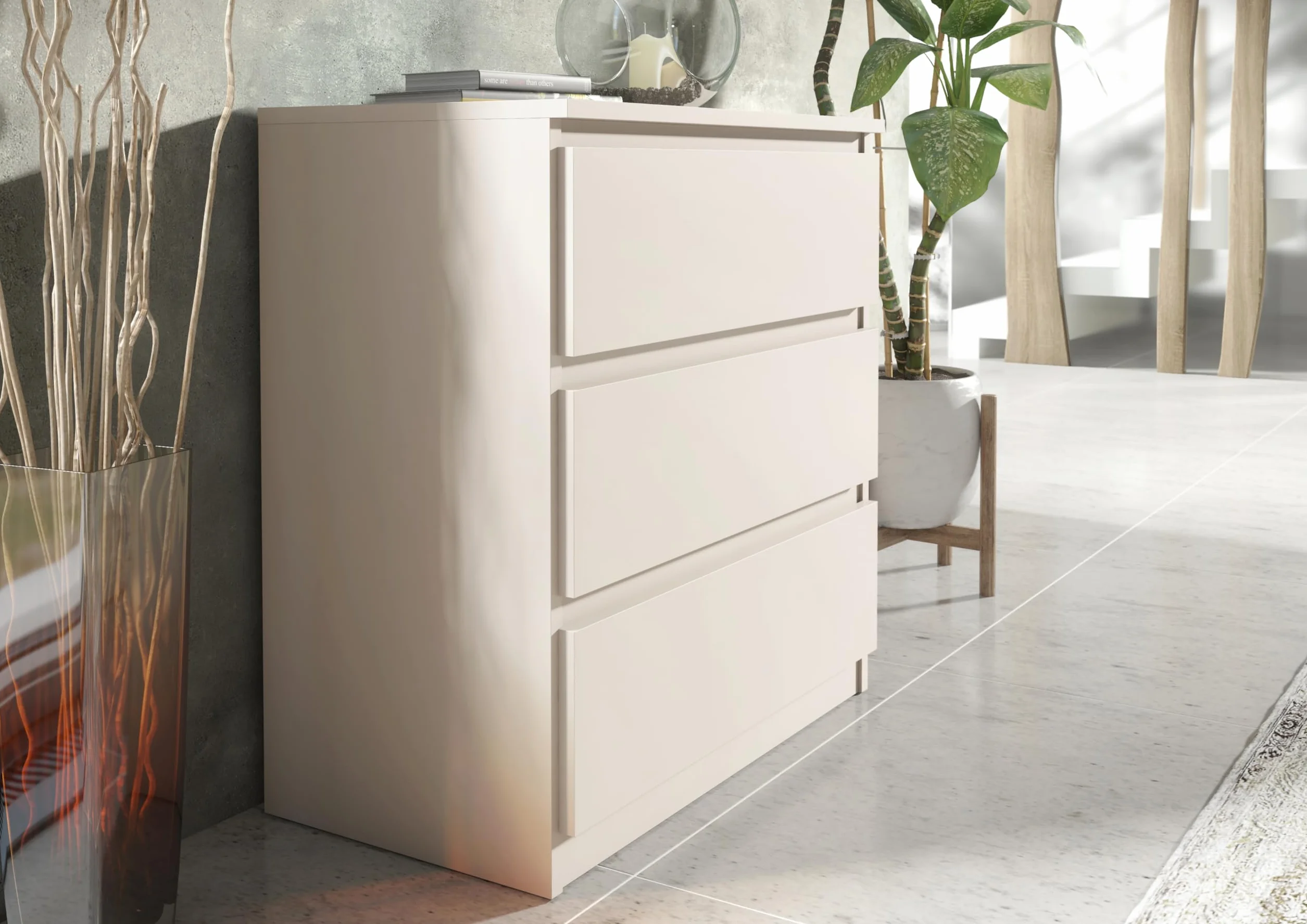 Komoda do sypialni z 3 szufladami nowoczesna wysoka kaszmir 70 x 39 x 78,5 cm