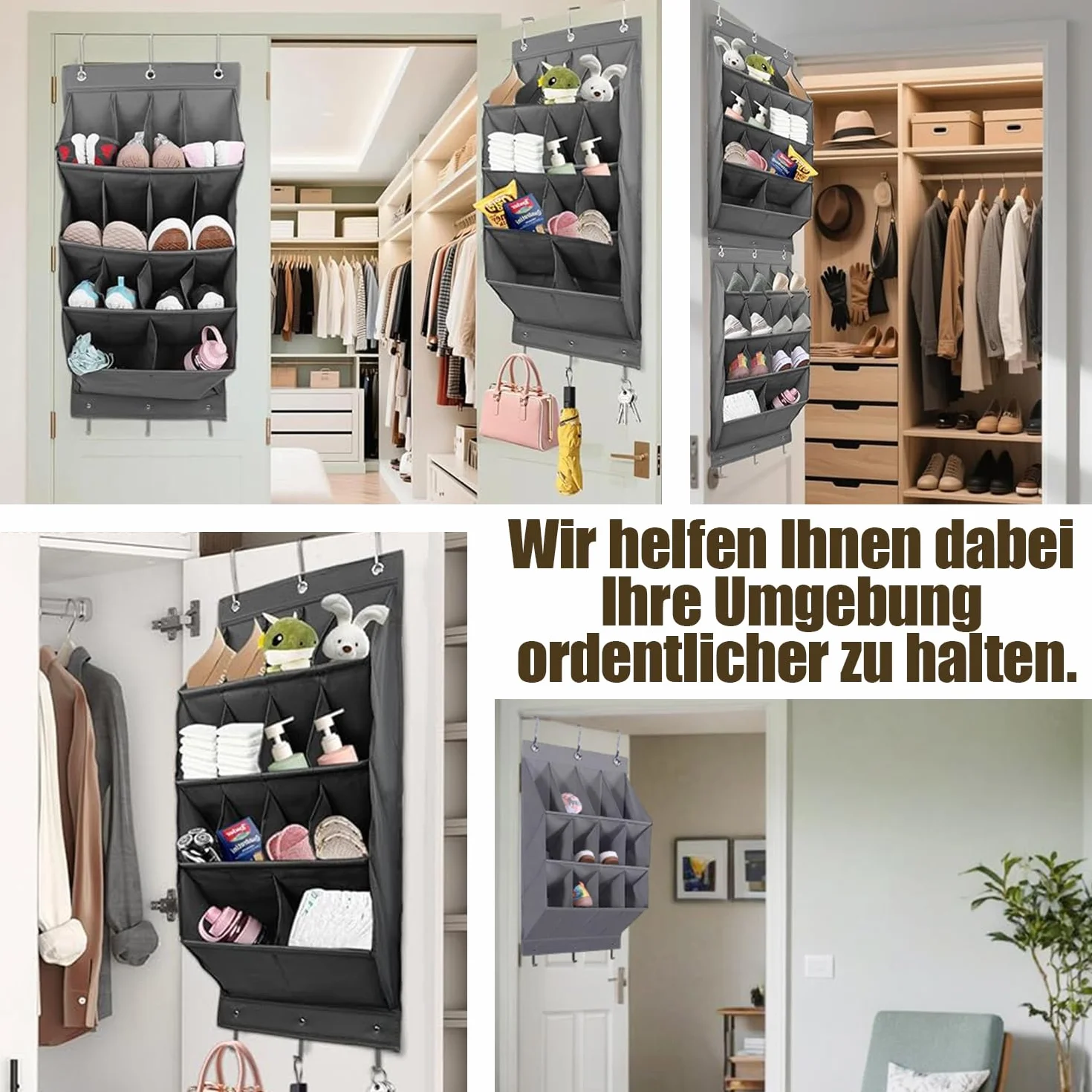 Wiszący organizer na buty nad drzwiami 12 kratek czarny