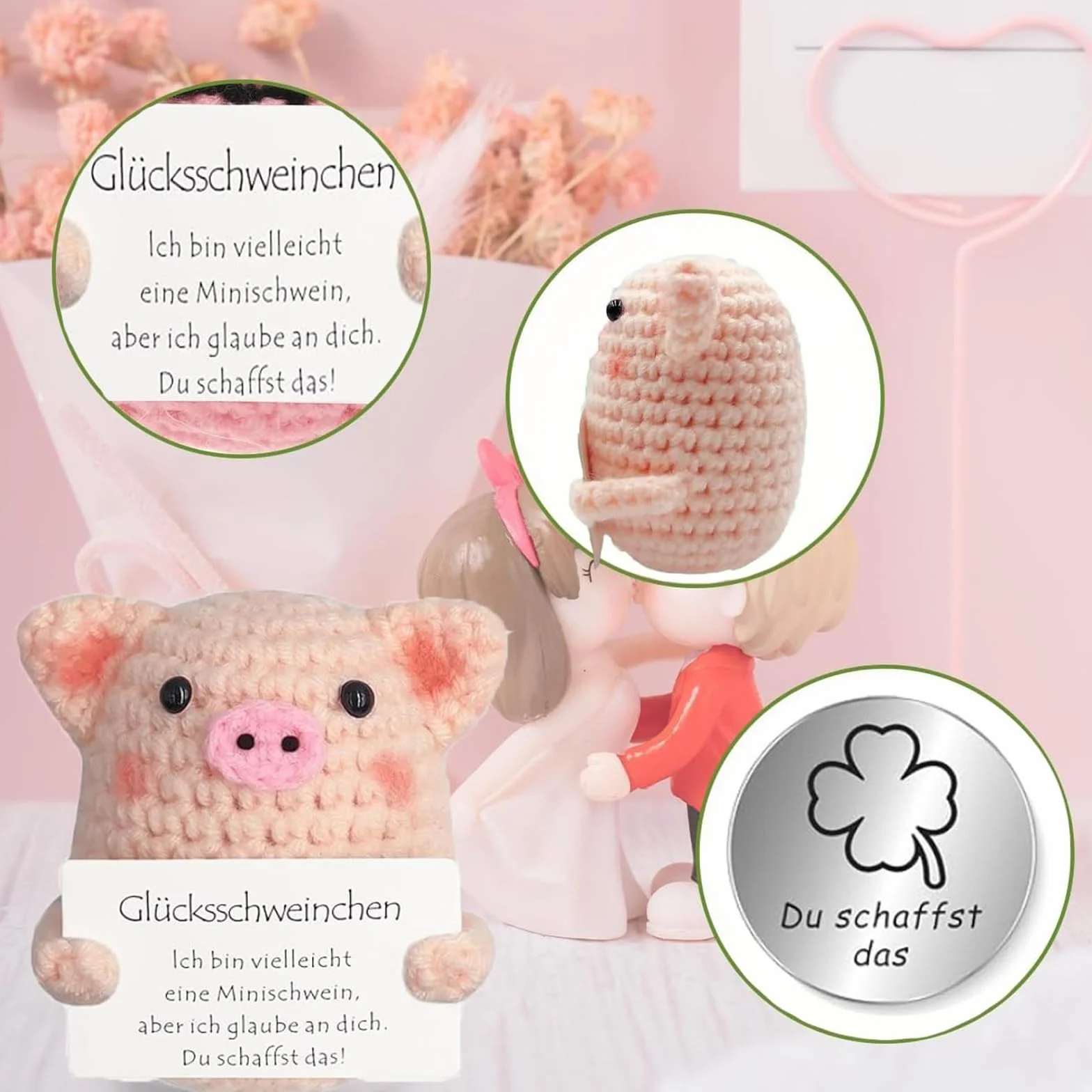 Pocket Hug świnka srebrny talizman szczęścia prezent na szczęście