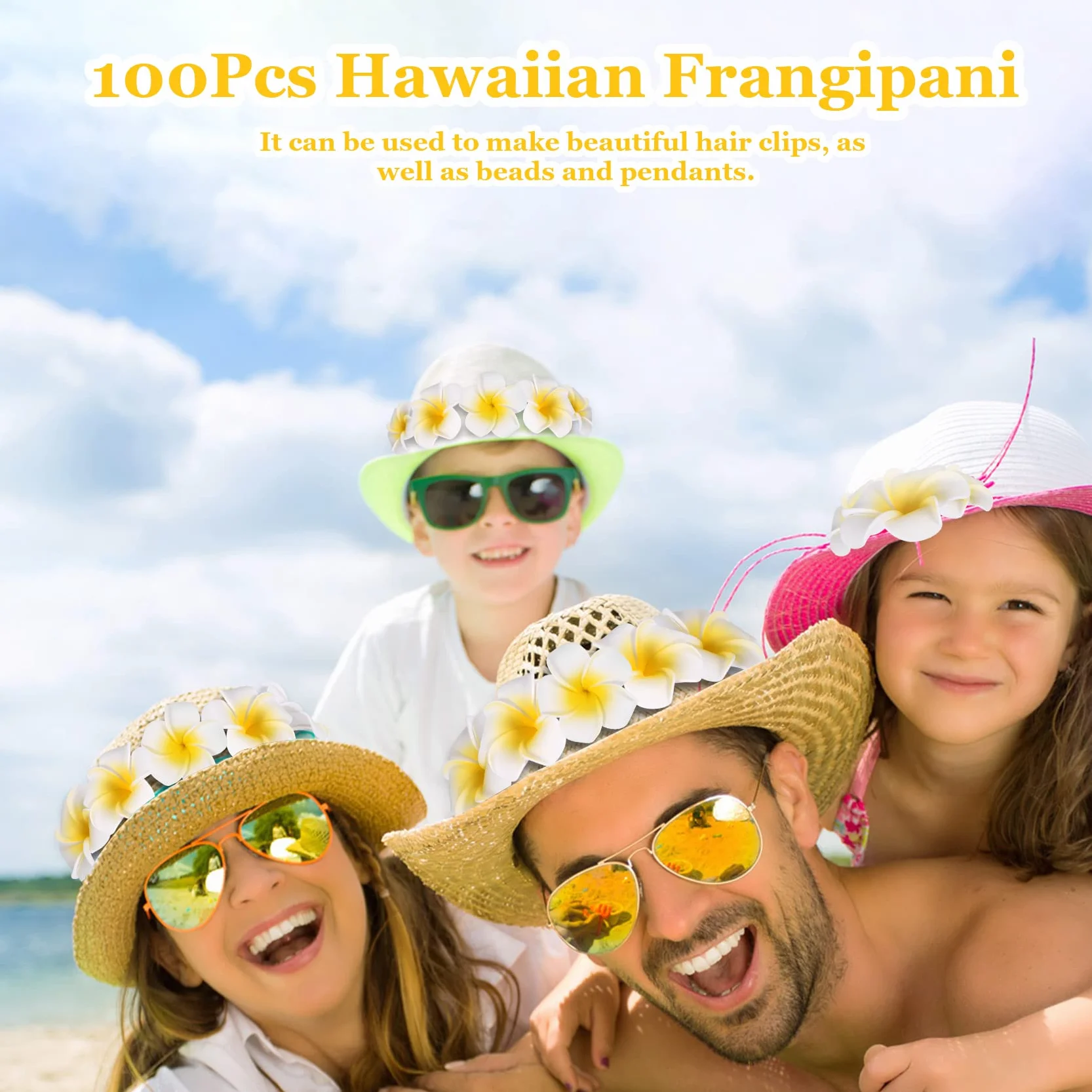 100 sztuk białych pianek hawajskich, Frangipani, Plumeria, kwiaty, kwiaty, włosy, kapelusz, wianek "zrób to ", dekoracja weselna, 5 cm