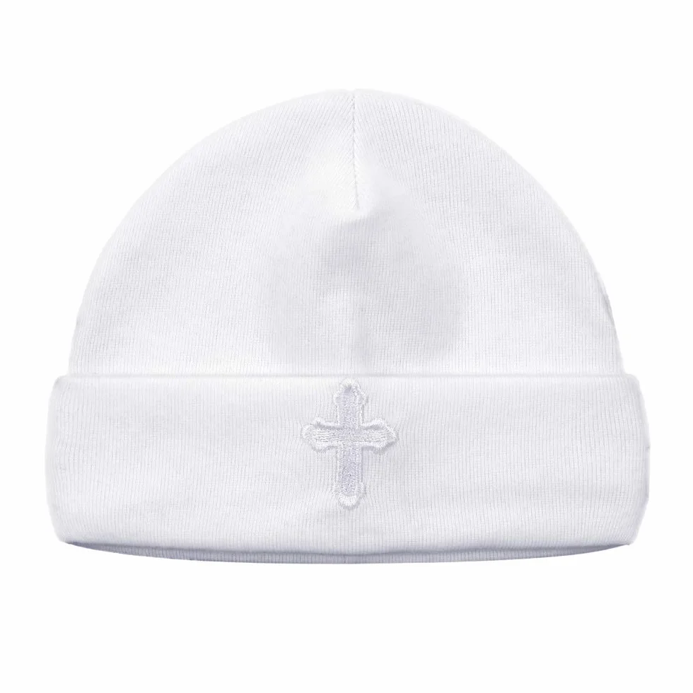 LACOFIA Noworodka niemowlę chłopcy dziewczynki biały haft czapka beanie i śliniaki