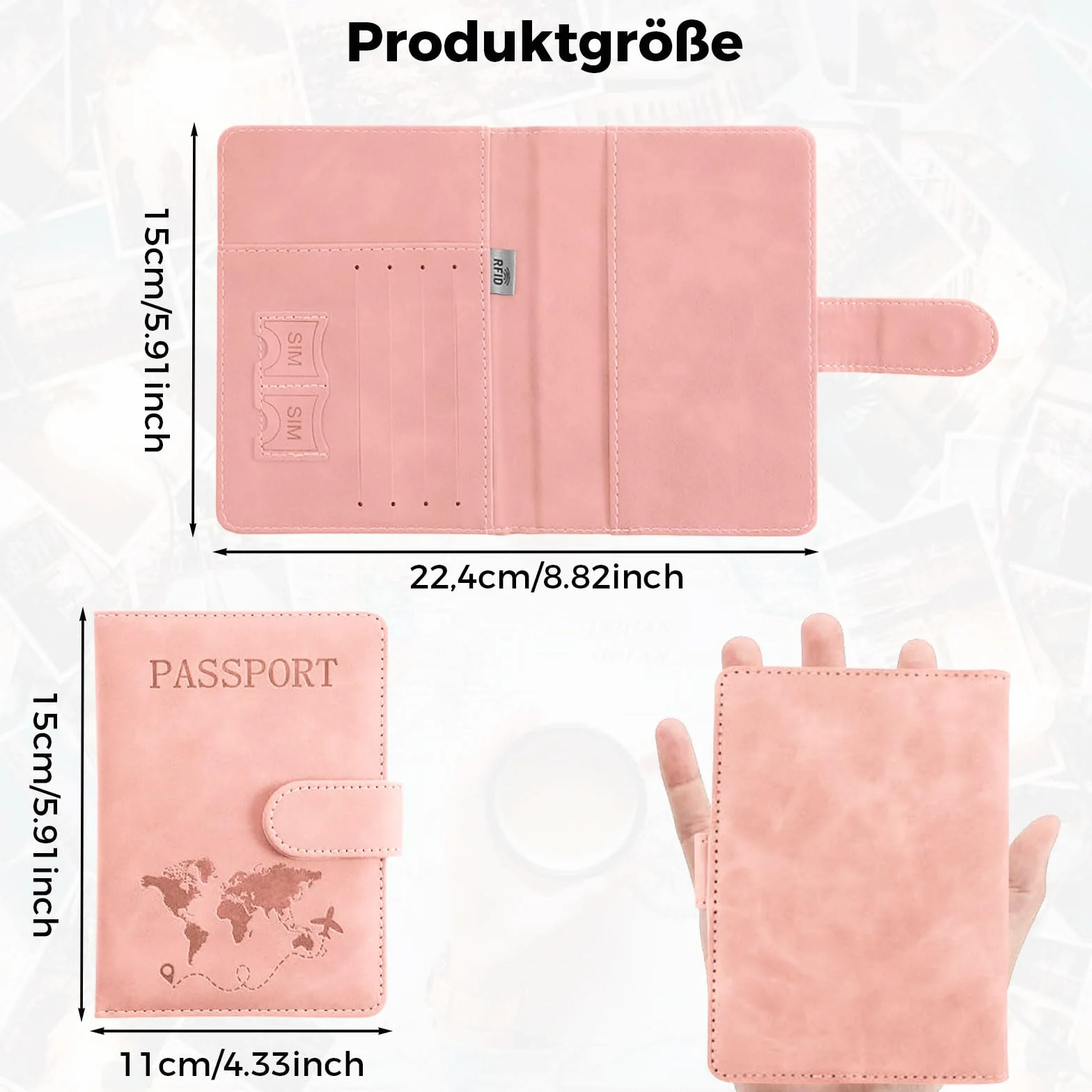 Etui na paszport, Różowa klamra magnetyczna 1 sztuka, /, Klasyczny