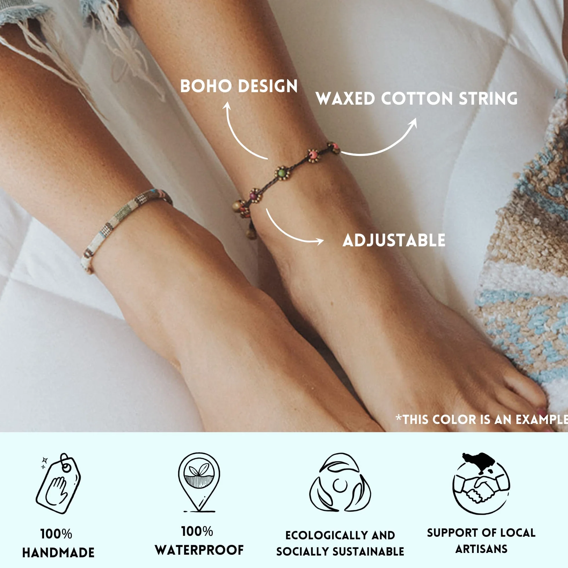 Made by Nami Bransoletka na Nogę Damska Wodoodporna Boho Czarna Złota Handmade Perły