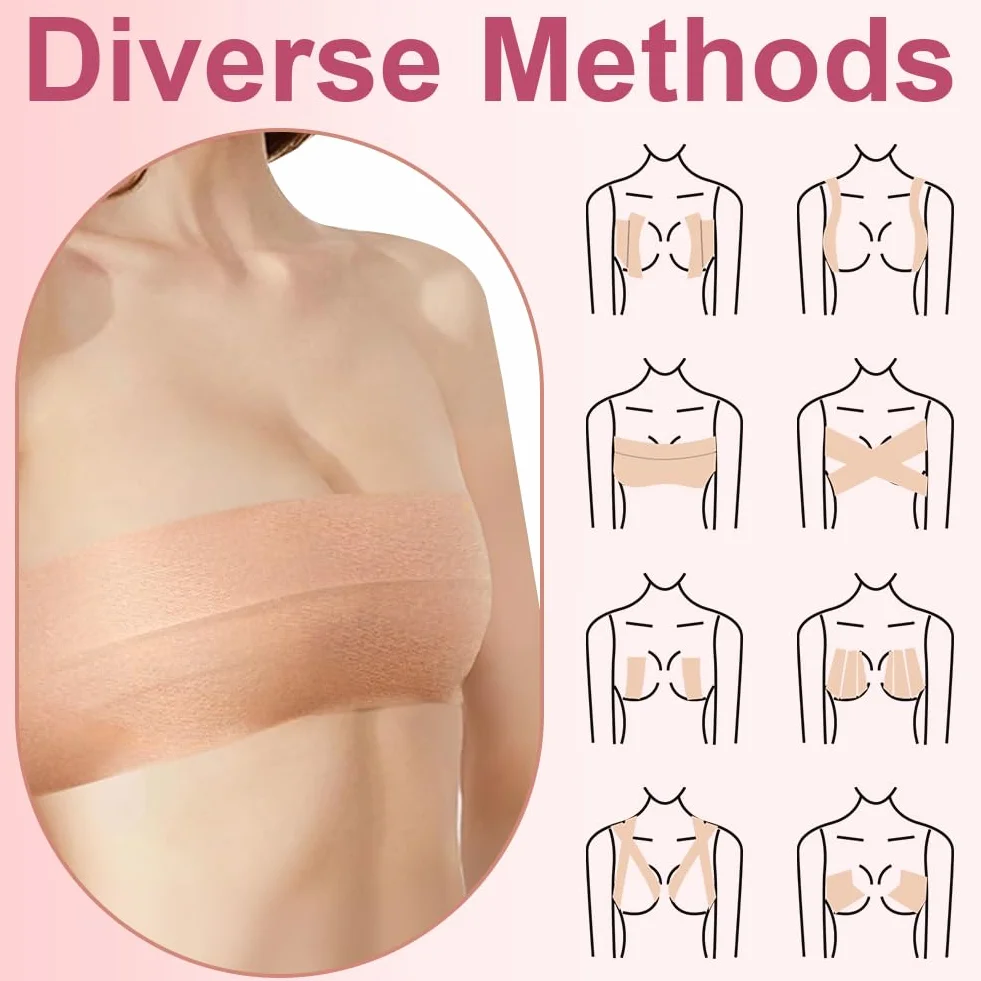 AOOWU Klejony biustonosz push-up bez ramiączek, niewidoczny biustonosz bez ramiączek, samoprzylepny biustonosz push-up, duży mały biustonosz typu boob tape breast boob, biustonosz bez ramiączek, modny