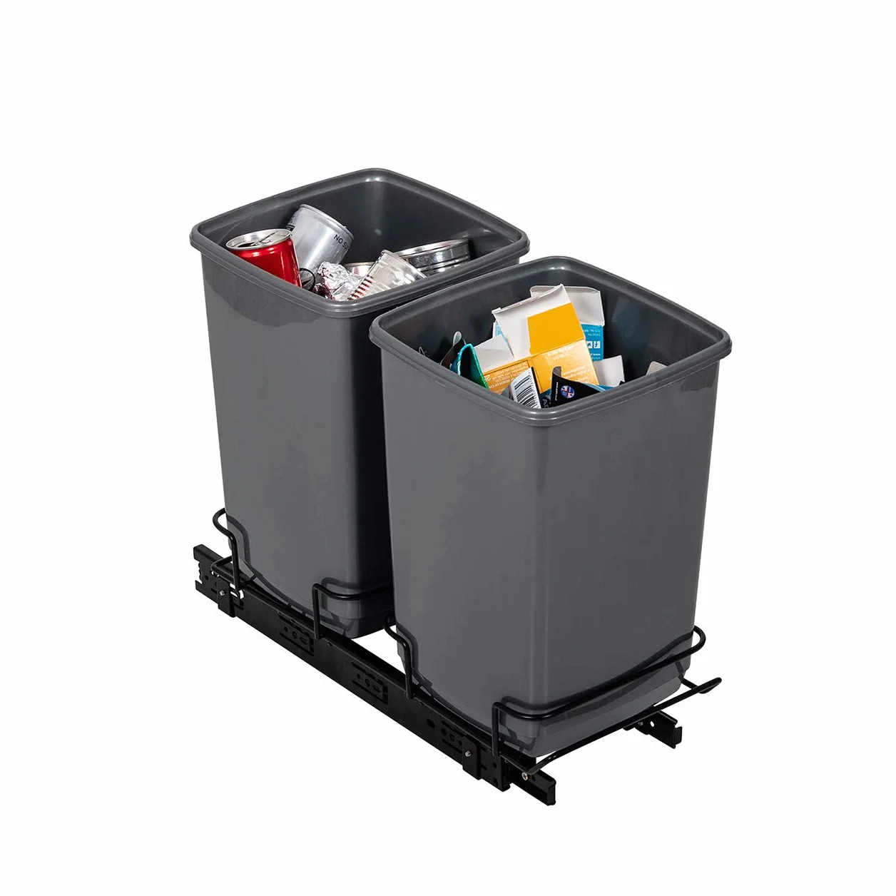 Addis 518527 wysuwany podwójny kosz na odpady, 2 x 10 l, ekologiczny, wykonany w 100% z plastikowych pojemników z recyklingu, jasnoszary, 20