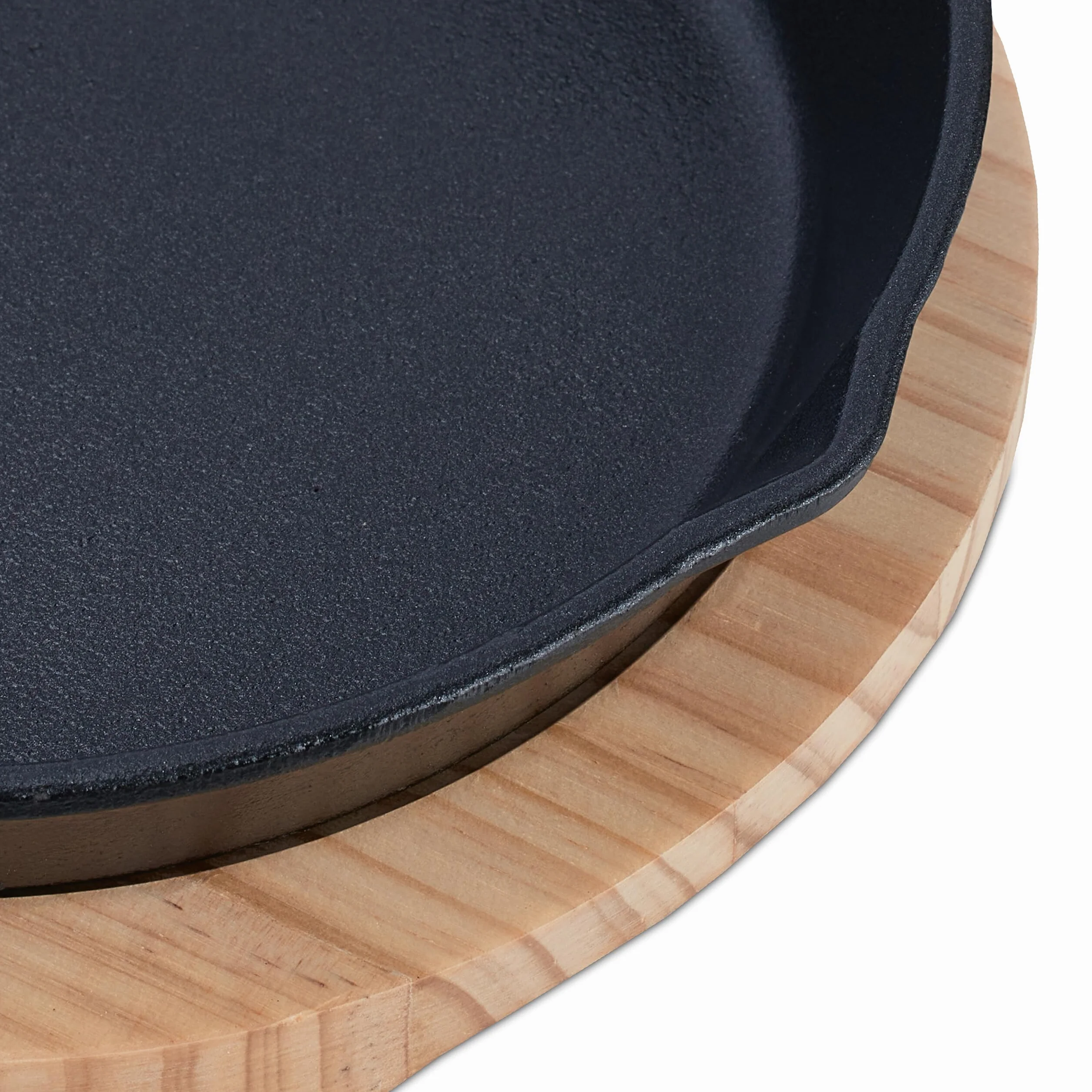 Relaxdays Patelnia żeliwna 20 cm z drewnianą podstawką antracytowa