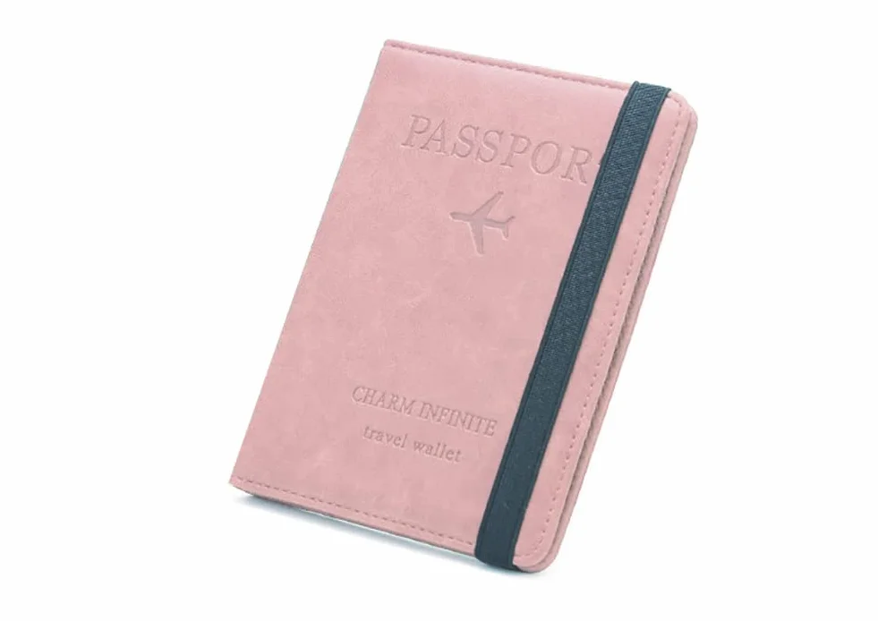 Alnicov Portfel na paszport RFID, portfel podróżny RFID, zapobiegający rozmagnesowaniu, wielofunkcyjny krótki portfel, uchwyt na paszport (różowy)