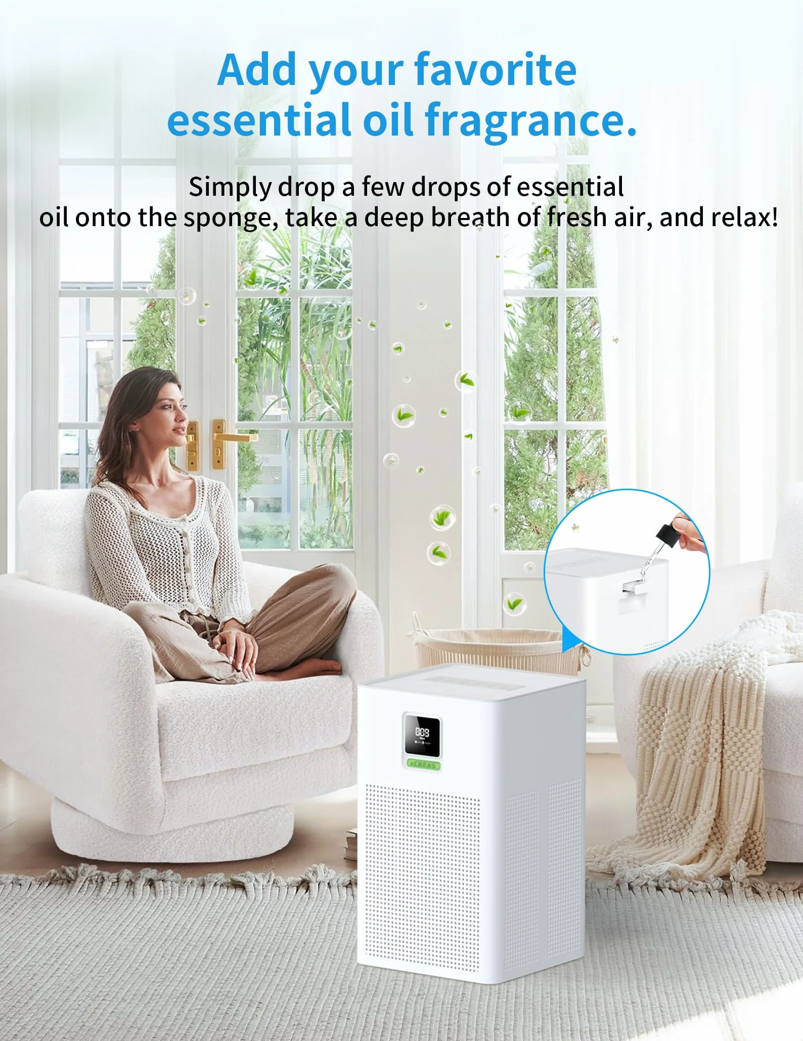 Oczyszczacz powietrza z kompatybilnością Matter, kompatybilny z Apple Home, Alexa, Google Home, Home Assistant, filtr HEPA H13, ścieralny filtr wstępny, funkcja aromaterapii, tryb