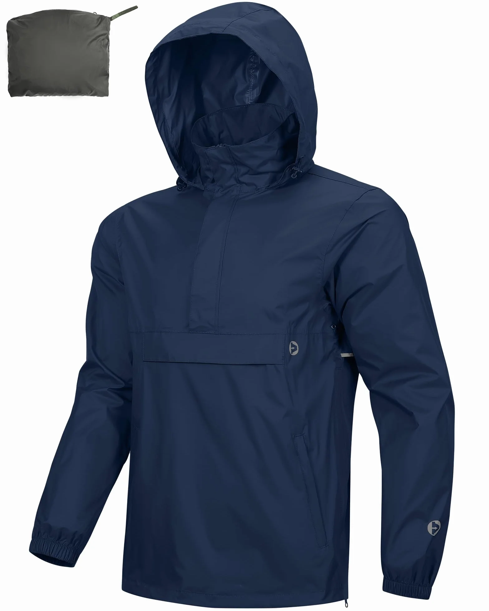 Outdoor Ventures Męska kurtka przeciwdeszczowa, wodoszczelny sweter z kapturem, pakowana, odblaskowa, lekka kurtka rowerowa, wiatroszczelna, oddychająca kurtka softshellowa, na wędrówki, do biegania,