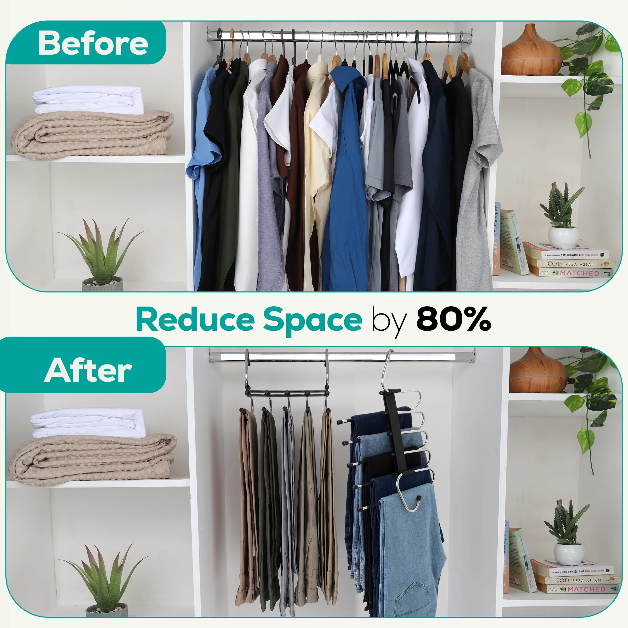 Utopia Home Pants Hangers Space Saving 2 Pack - Clothes Hanger with S-Type Stainless Steel Hook & Anti-Slip Design - Closet Organizer for Jeans, Trousers, Skirts, Scarf & Slacks (Black)