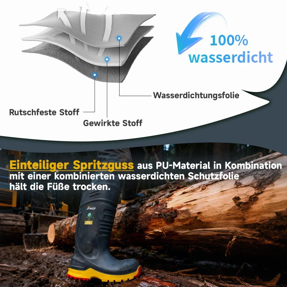 S5 buty ochronne dla mężczyzn – gumowe buty PU ze stalowym noskiem i ochroną przed przebiciem, odporne na kwasy i oleje, wodoodporne, antypoślizgowe do budownictwa i rolnictwa, z