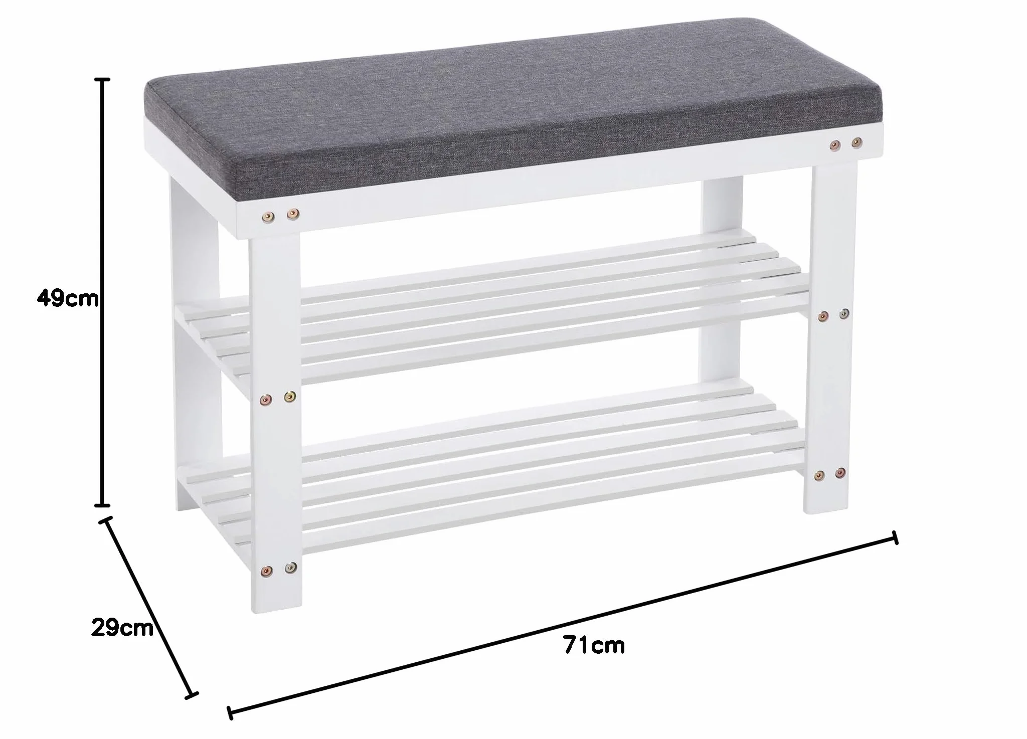 SONGMICS szafka na buty z bambusa 2 półki ławka do siedzenia 150 kg 71x29x49 cm biało-szara LBS604W01