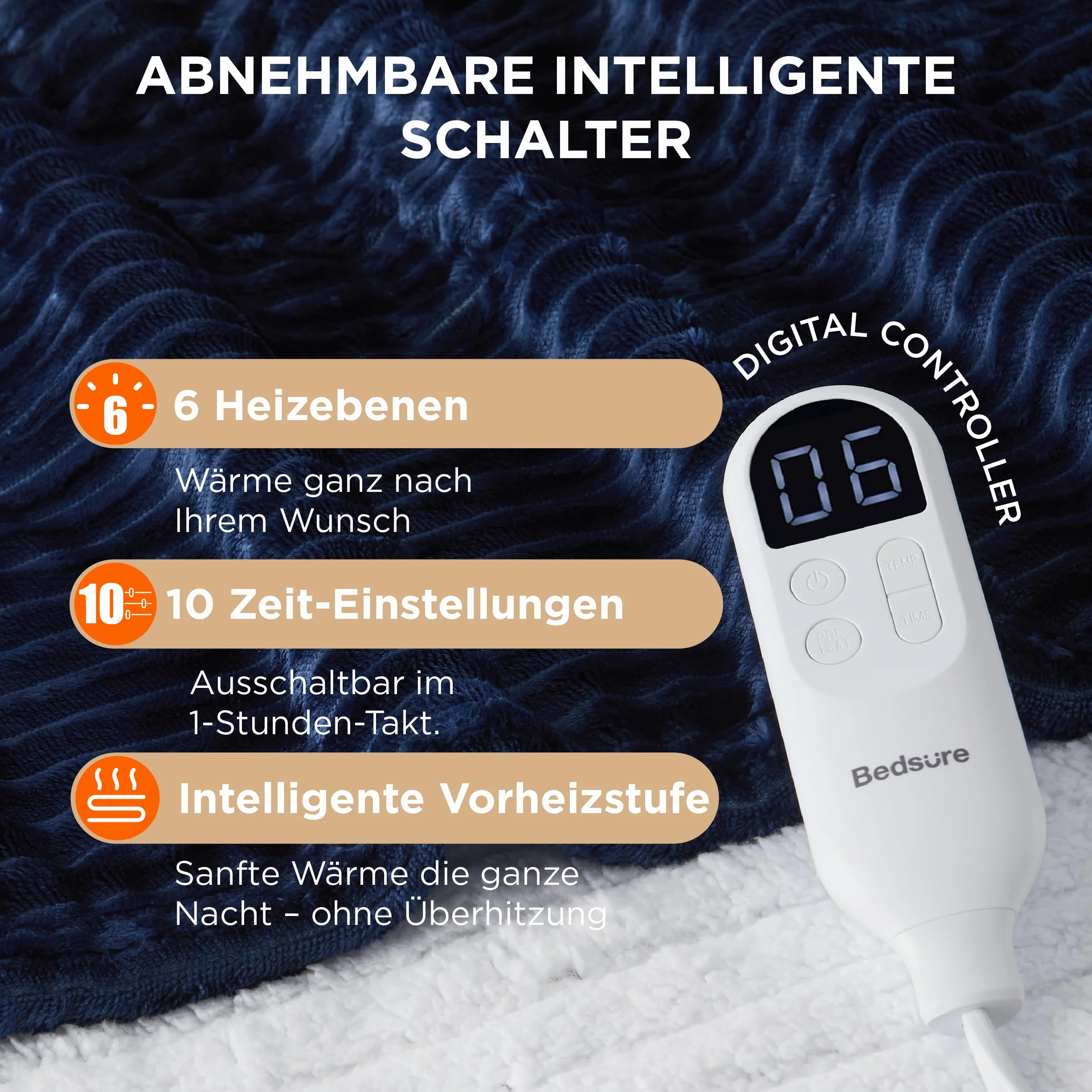 BEDSURE Koc grzewczy elektryczny 180x200 cm 6 stopni ogrzewania 10-godzinny timer
