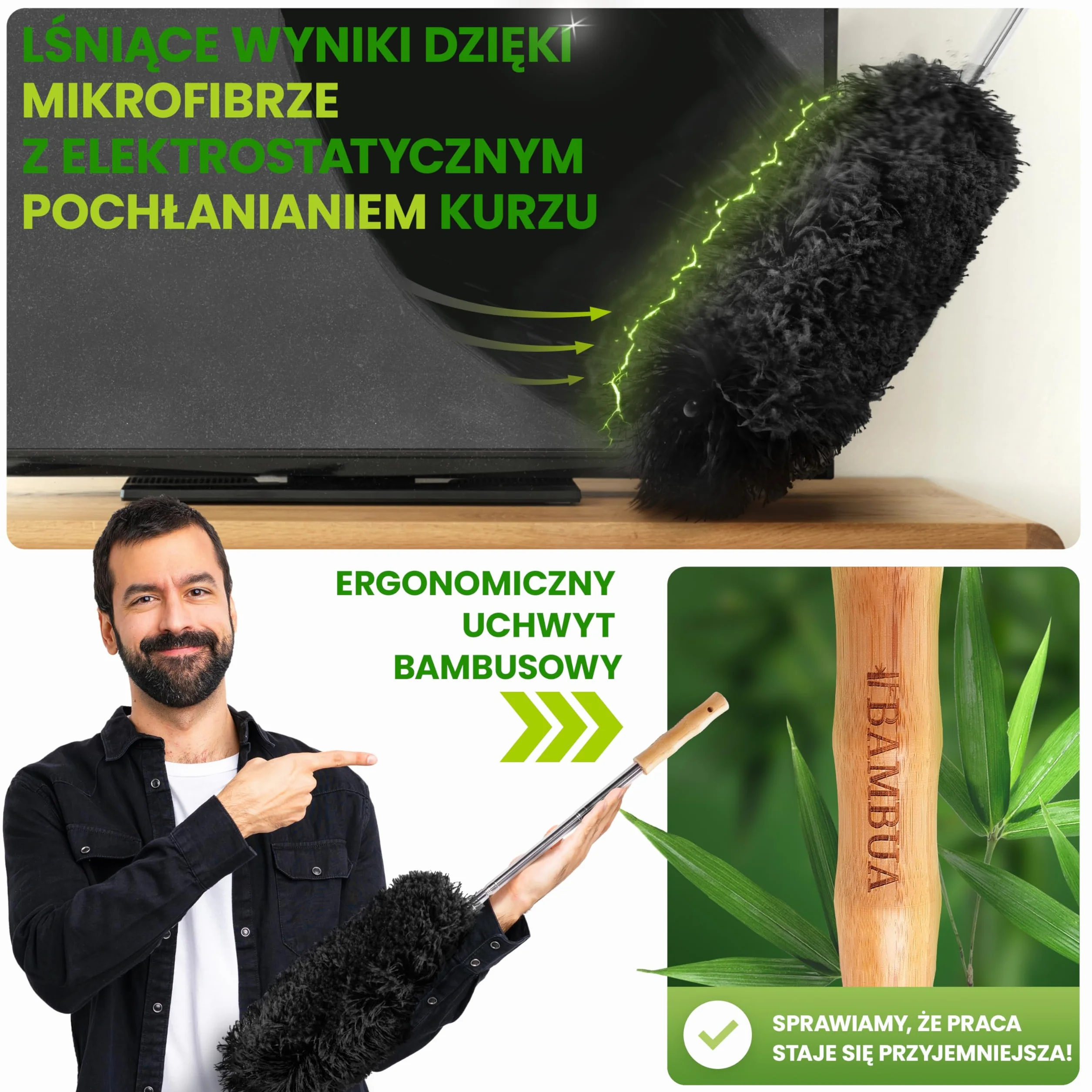 Mop do kurzu Teleskopowy Bambusowy 140 cm z Mikrofibrą