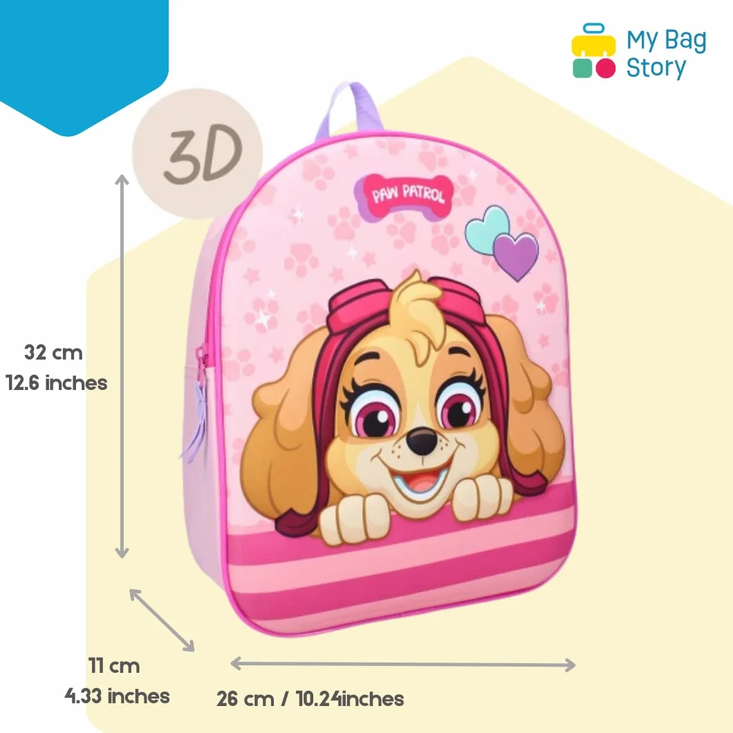 mybagstory - Plecak - 3D - Pat Patrol - Różowy - Dzieci - Szkoła - Przedszkole - Przedszkole - Szkoła Podstawowa - Tornister dziewczęcy - Rozmiar 32 cm - Regulowane ramiączka - Pomysł na prezent,
