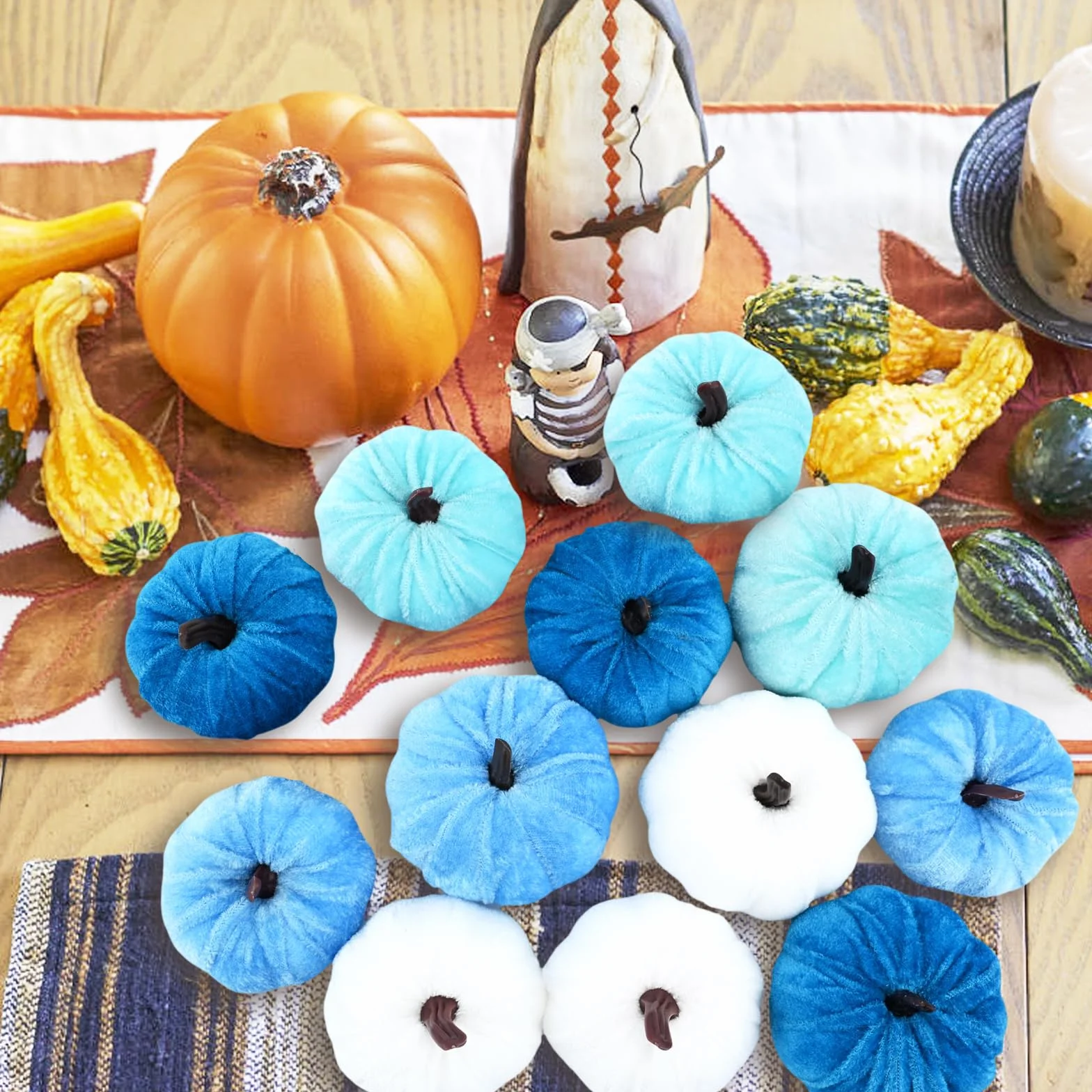 12 sztuk sztucznych dyni na Halloween, dekoracyjne dynie, symulacja, pianka, sztuczne aksamitne dynie, zestaw dużych i mini sztucznych dyni, Halloween, impreza, jesień, dekoracja stołu (E)