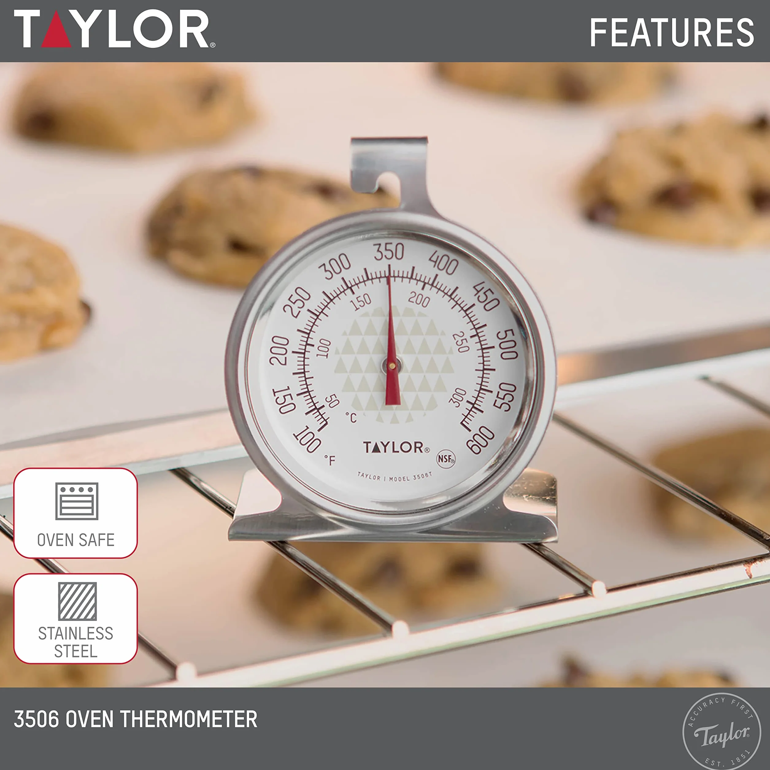 Taylor Precision Products 3506 termometr do tarczy kuchennej, stal nierdzewna, czarny