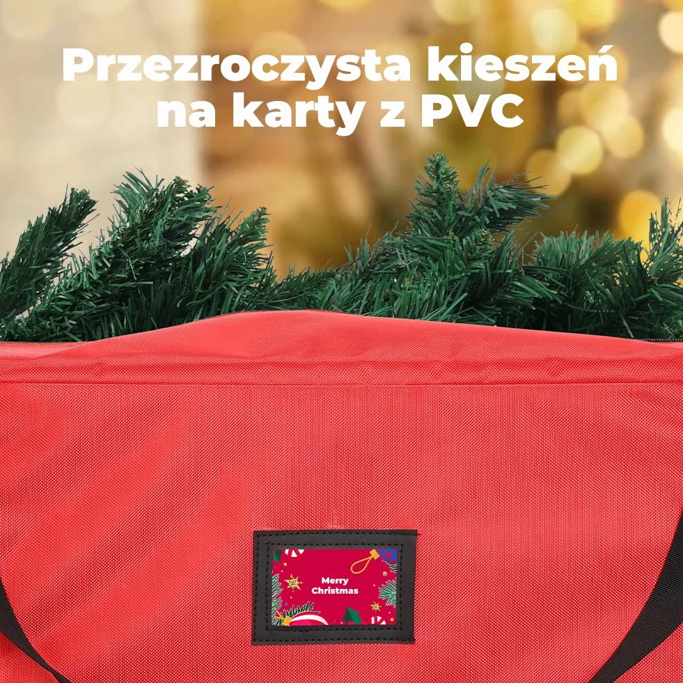 OUSFOT Torba do przechowywania choinki Oxford 1680D, może pomieścić choinkę o wysokości do 1,8 m, wodoodporna, odporna na kurz, składana, czerwona, do przechowywania, ozdoby świąteczne