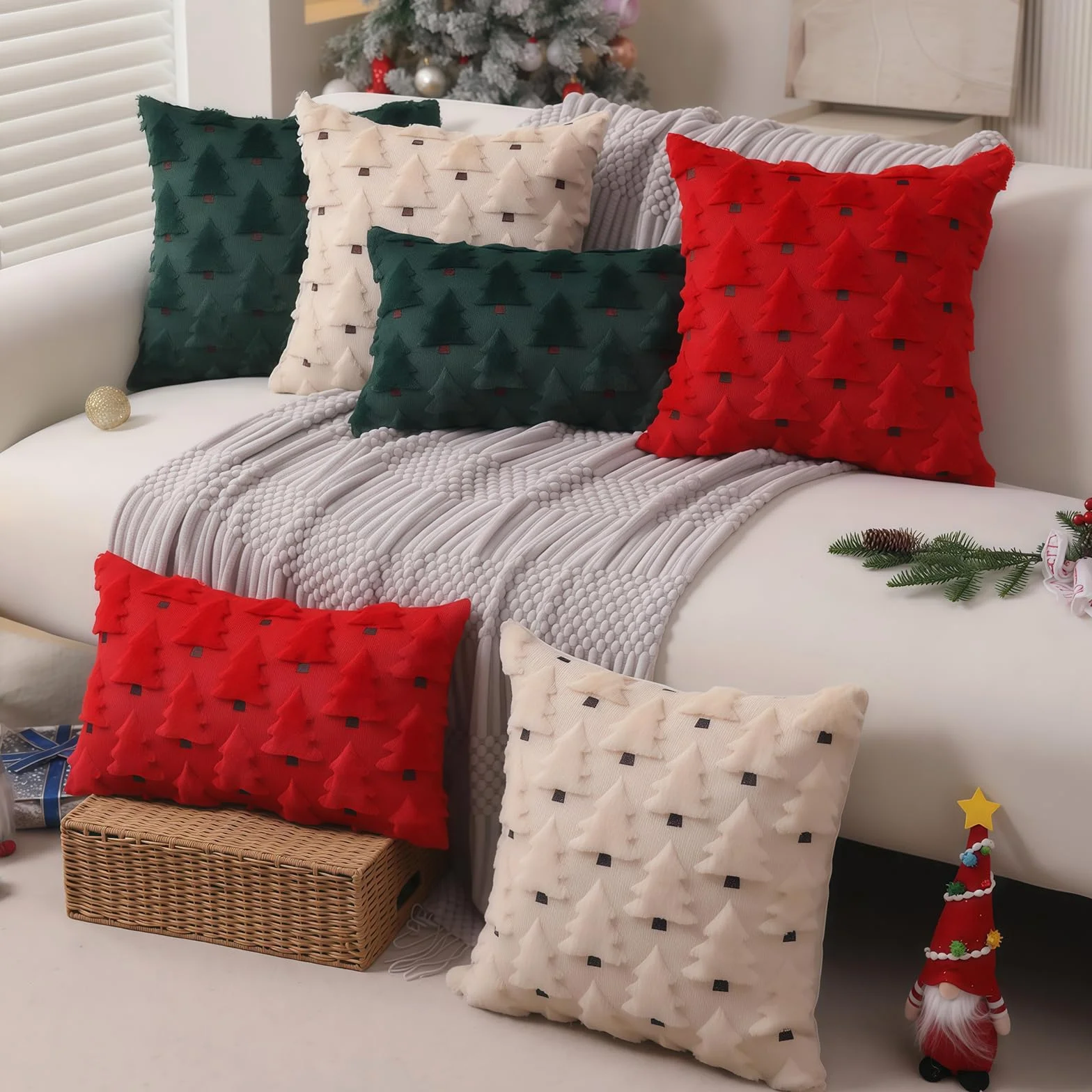Yamobi Poszewka na poduszkę bożonarodzeniową 45 x 45 cm zestaw 2 szt. sztuczne futro beżowa dekoracja świąteczna