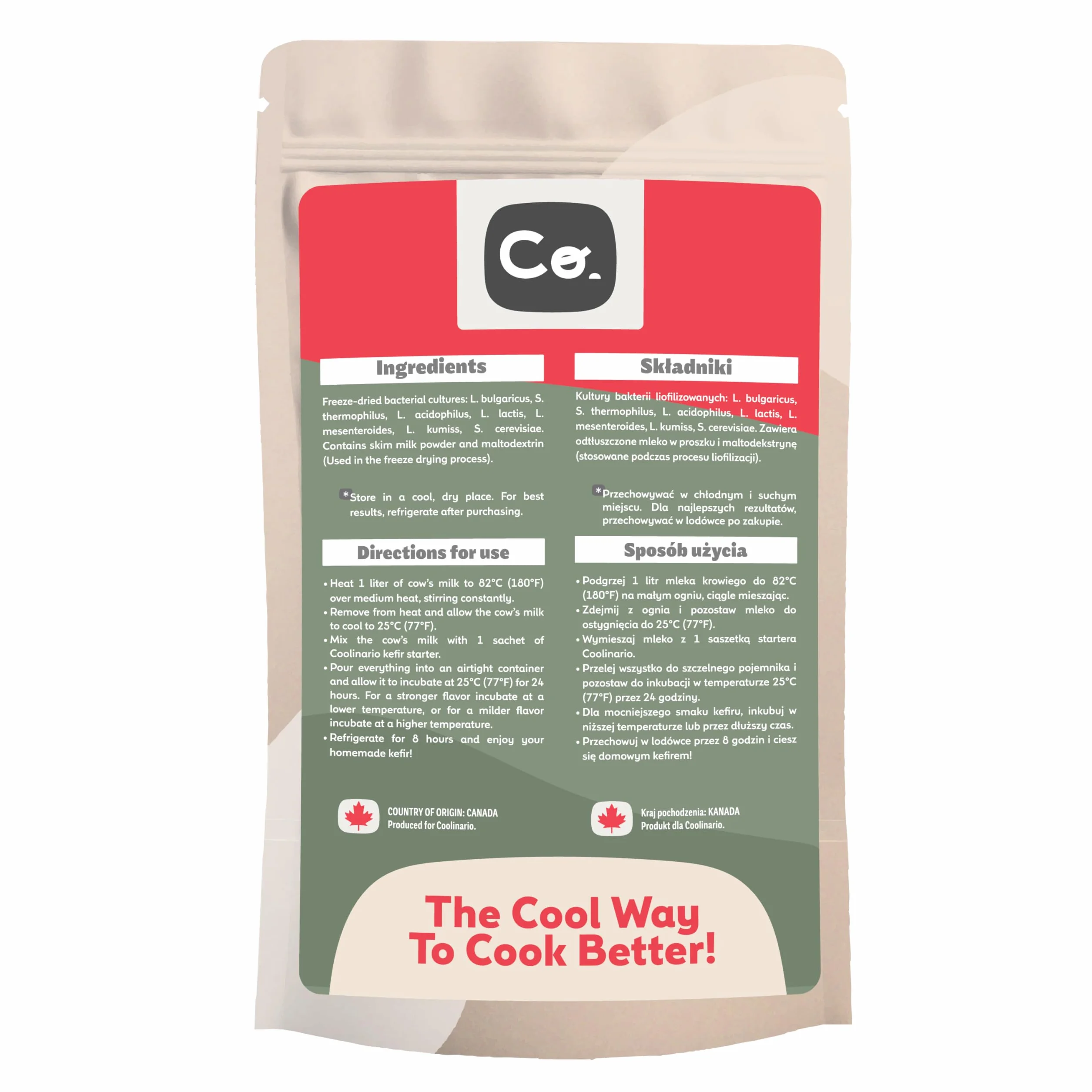 Coolinario starter do kefiru z probiotykami (5x1g) | Kultury bakterii | Kremowy smak, kwaśny | Bez glutenu, Halal, Koszerny | Bez konserwantów