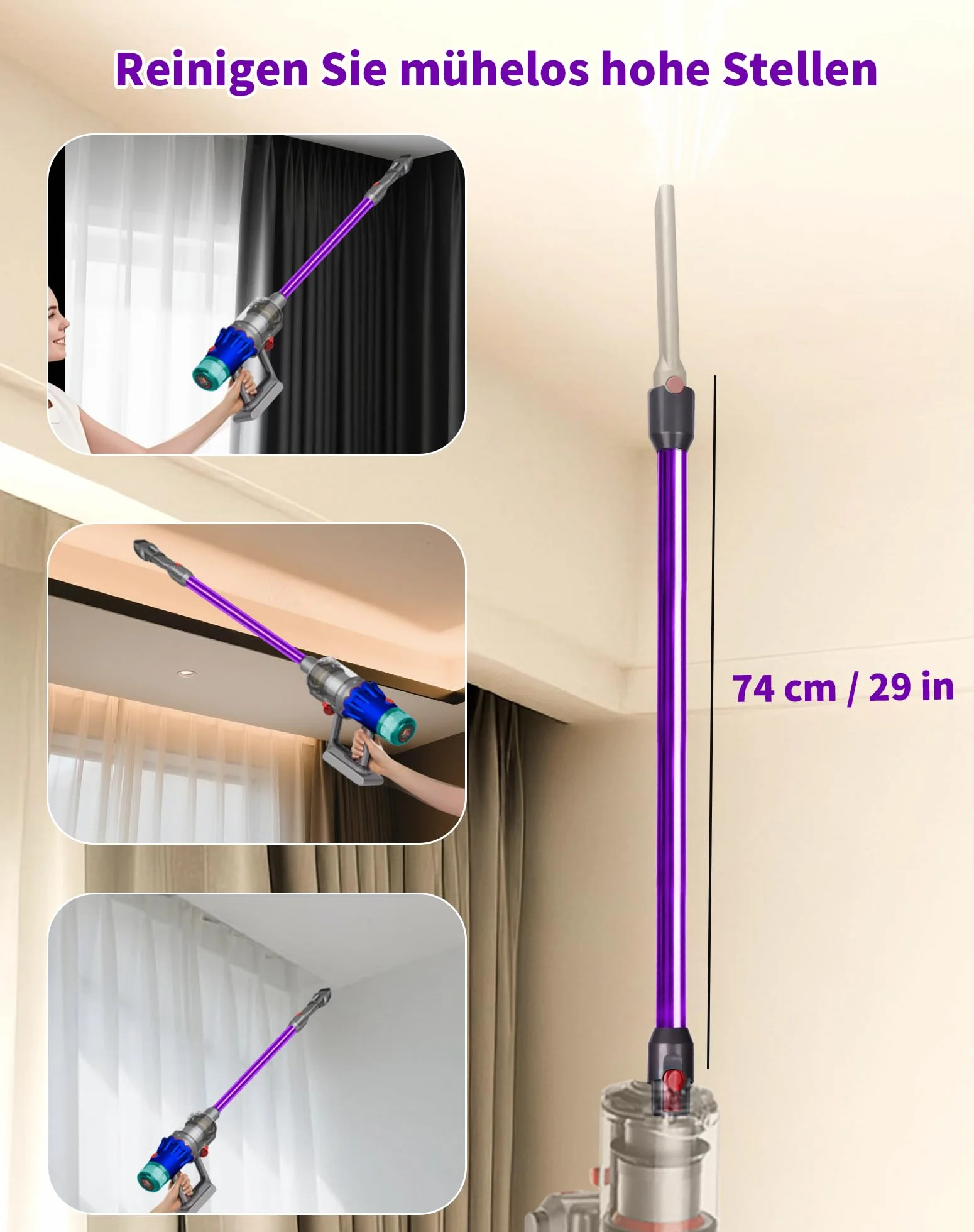 Rura przedłużająca do odkurzaczy Dyson V12 Detect Slim V10 Digital Slim 74 cm aluminiowa teleskopowa fioletowa