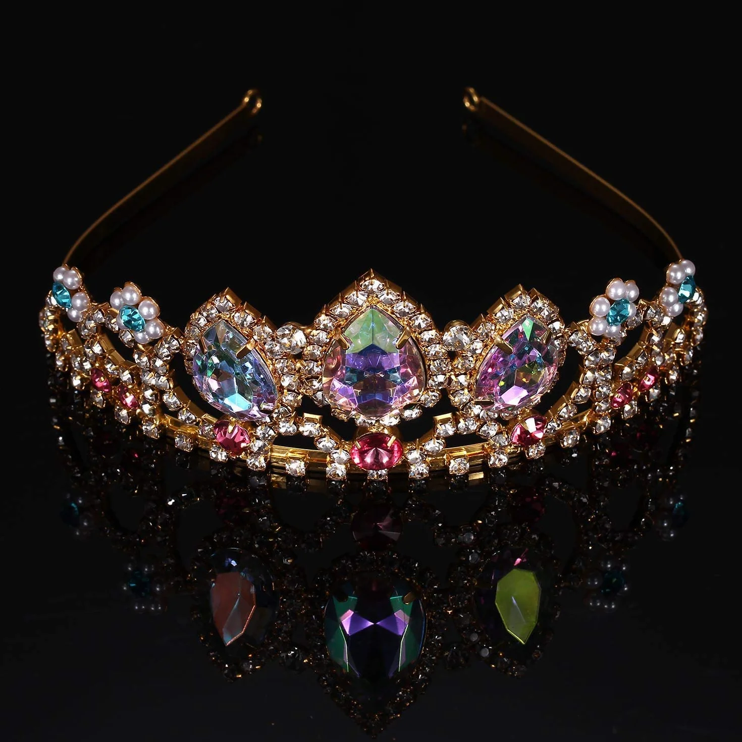 Pretty Rapunzel Tiara Aurora Borealis Stein Sparkly Gold Tiara Prinzessin Krone Tangled Kostüm Süßes Geschenk für Mädchen