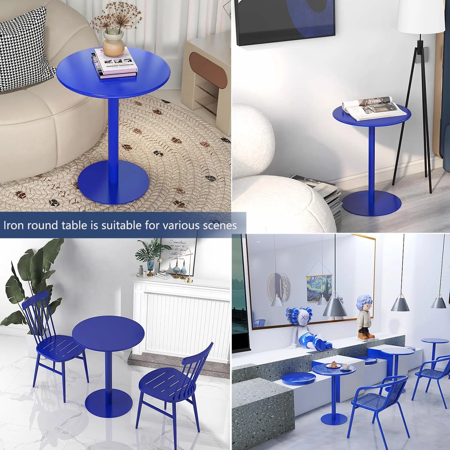 Niebieski stół koktajlowy | Okrągły stół bistro na blacie Stół pubowy | Wysoki stół kuchenny | Metalowy stolik kawowy Stolik boczny Sofa Stolik z przekąskami (Size : 48x48x72cm)