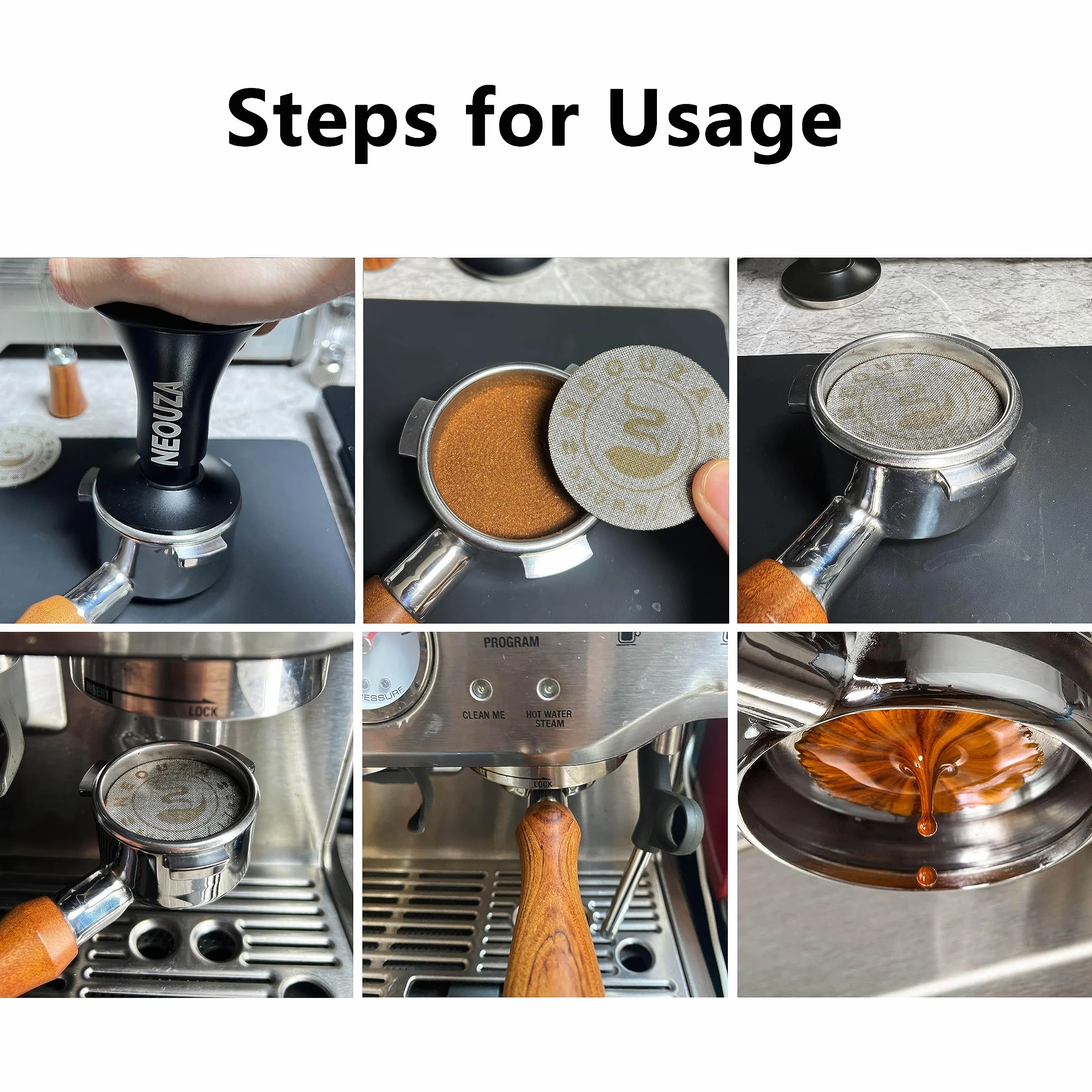 NEOUZA Krążek do espresso, 53,5 mm, wielokrotnego użytku, 1,7 mm, grubość 150 μm, stal nierdzewna, profesjonalny, dla baristy, filtr do kawy, siatka, do kolby, portafilter