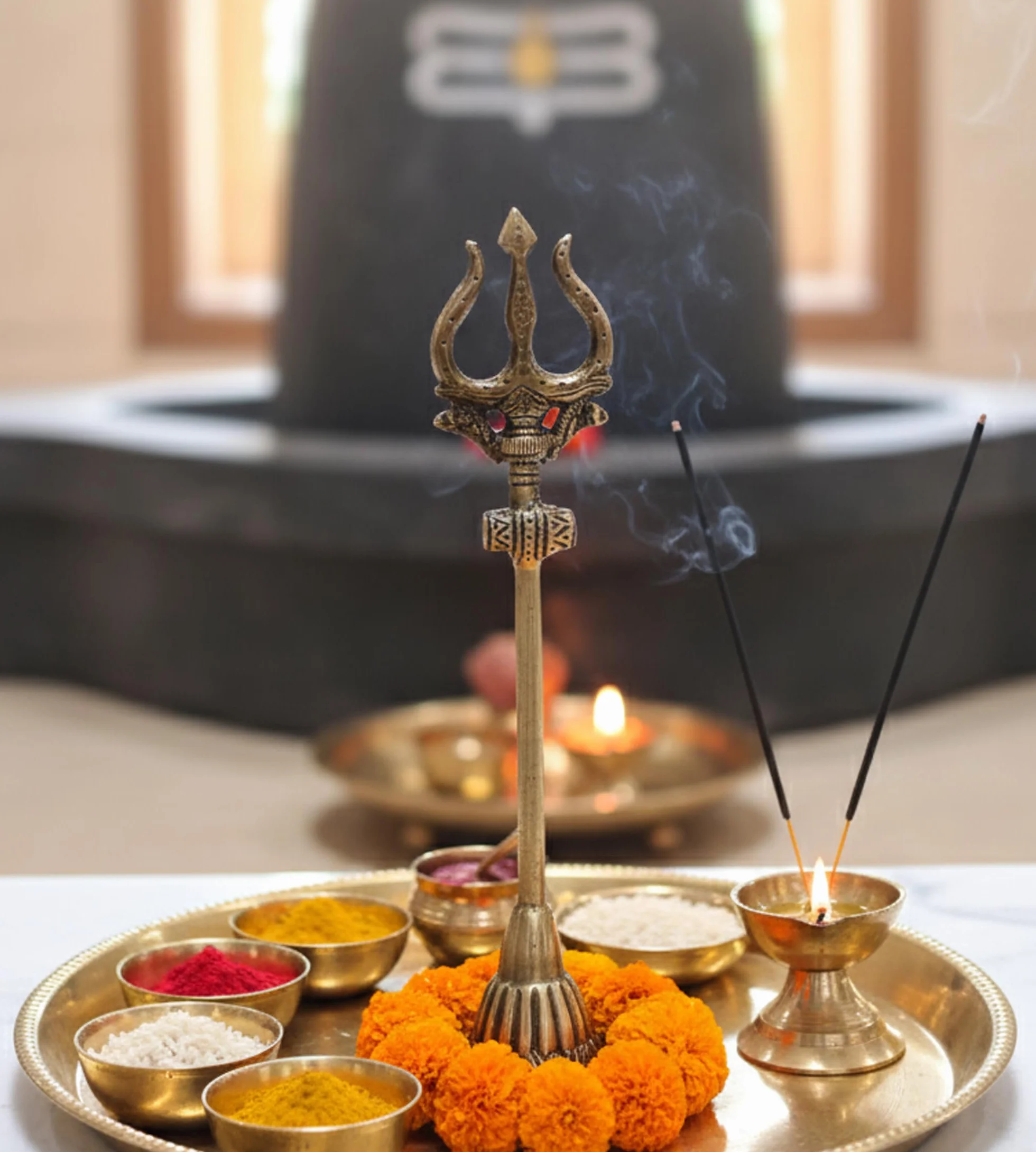 ESPLANADE Mosiężny trójząb Shiva Shiv Bholenath Trishul z Damru - 28 cm