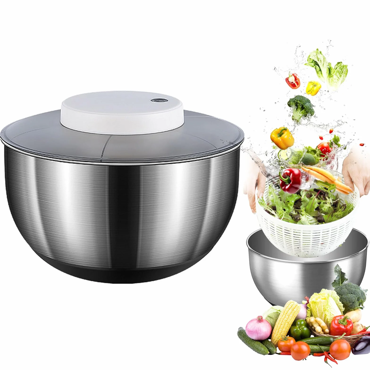 Wirówka do sałaty 4,5 l stal nierdzewna automatyczne wirowanie USB