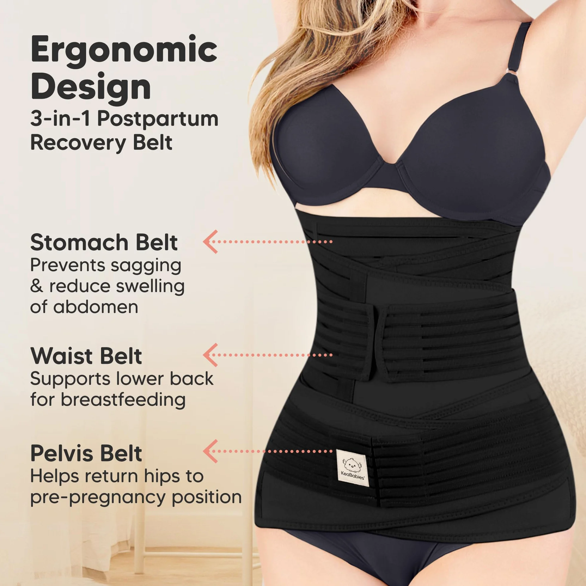 Opakowanie 3 w 1 - pas poporodowy, pas dla kobiet w ciąży - pasy damskie modelujące sylwetkę - pas shapewear One Size Czarny (Midnight Black)