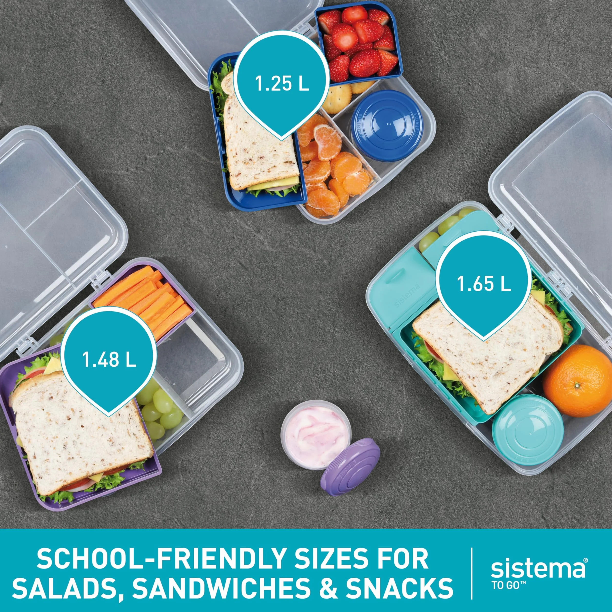 Sistema TO GO Bento Box Create 1,48 l szkolne pudełko na lunch z przegródkami bez BPA miętowe morskie