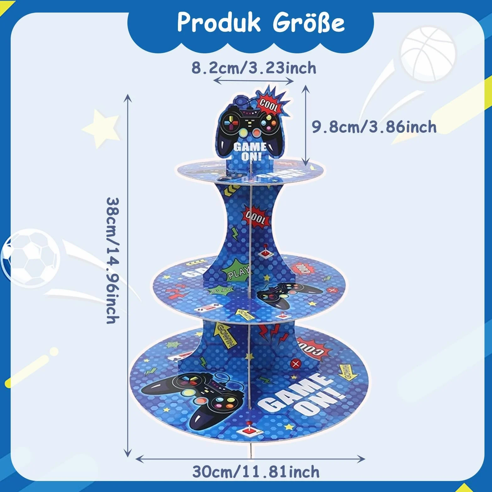 Stojak na babeczki z kartonu 2 poziomy dekoracja dla graczy niebieski