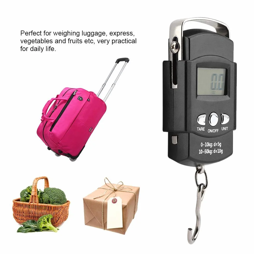 Fdit 50 kg/10 g wyświetlacz LCD waga bagażowa wisząca cyfrowa waga elektroniczna z hakiem do pomiaru taśmy.