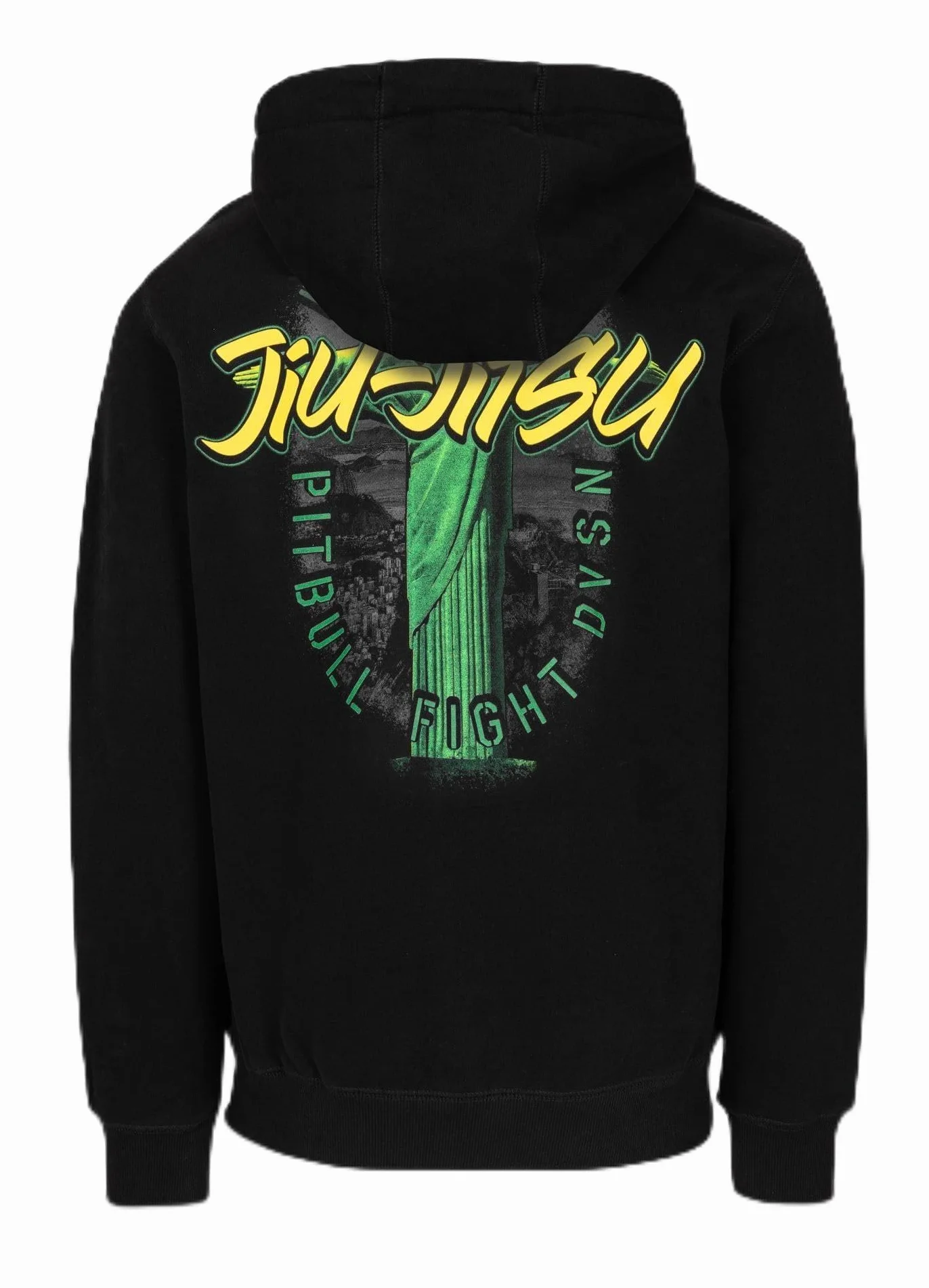 PITBULL Męska bluza z kapturem BJJ Fight DVSN – męska bluza z kapturem z nadrukiem Jiu-Jitsu, sportowy sweter treningowy, streetwear, regularny krój, wygodna bluza z kapturem z kieszenią typu kangurka