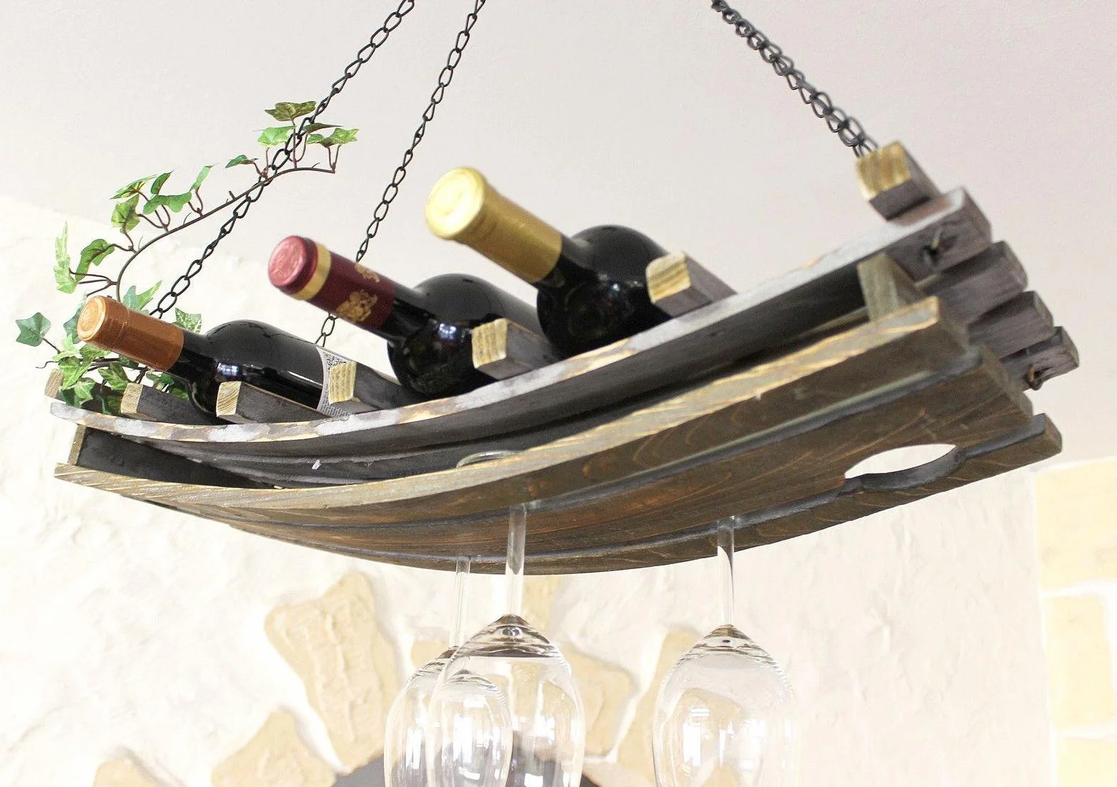 DanDiBo Regał na wino 5089 regał sufitowy z drewna, 65 cm, regał wiszący, uchwyt na butelki, regał na butelki z uchwytem na szkło, sufit