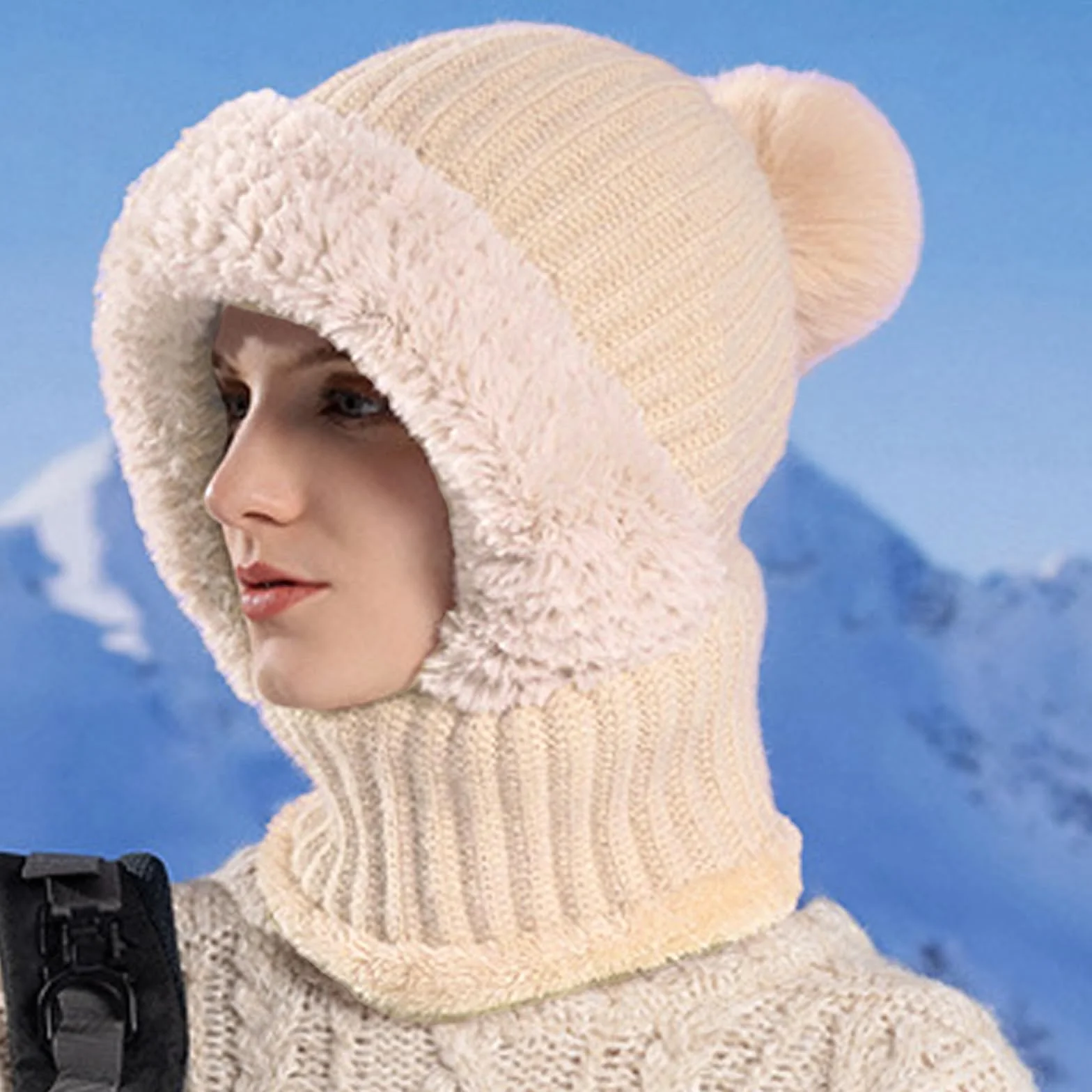 GWAWG Zimowa czapka z szalikiem zestaw, 2 w 1 gruba podszewka z polaru miękka dzianinowa czapka z okrągłym dekoltem dla kobiet mężczyzn narciarstwo codzienne sporty na świeżym powietrzu