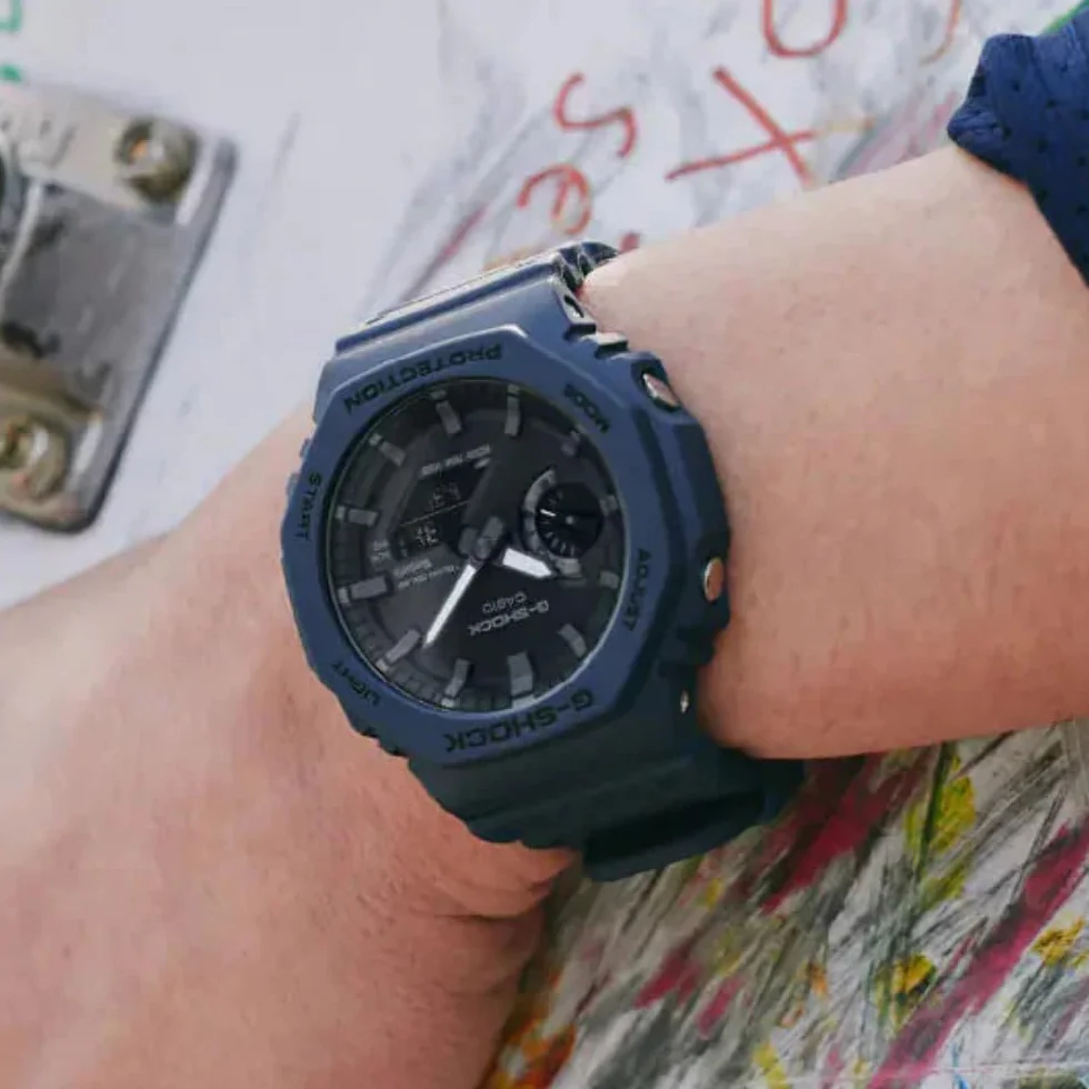 Casio G-Shock męski niebieski zegarek GA-B2100-2AER, Niebieski, Bransoletka