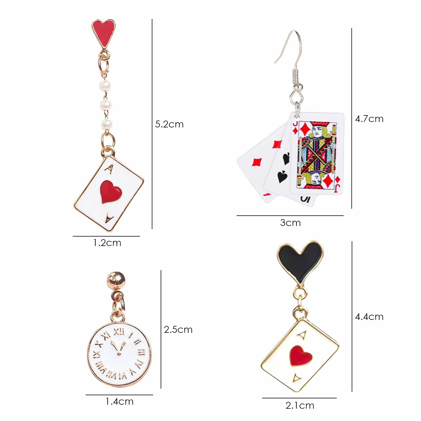 3 pary kolczyków w kształcie papieru do gry, kreatywne spersonalizowane kolczyki ze stali nierdzewnej, klipsy, losowe